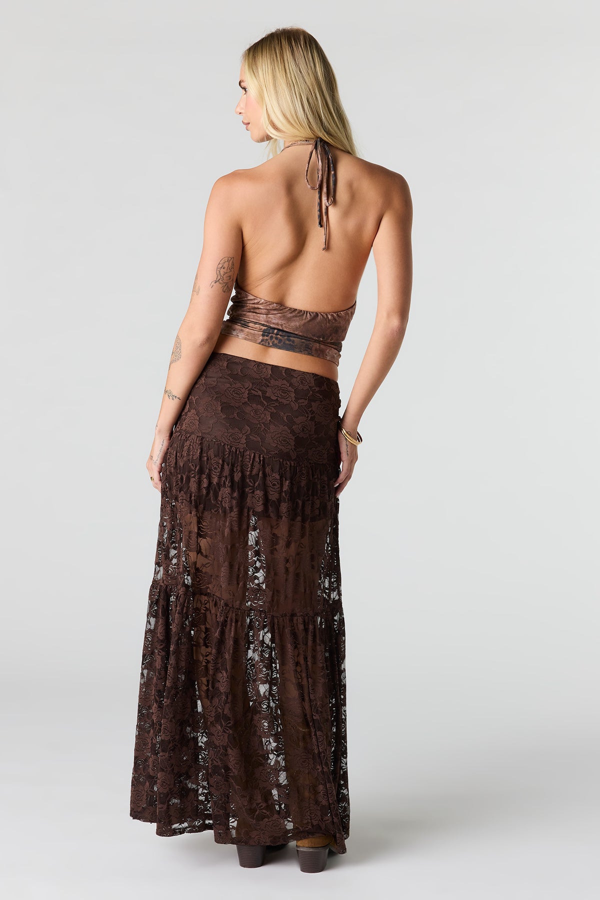 Alt View 3. Floral Lace Maxi Skirt - Brown