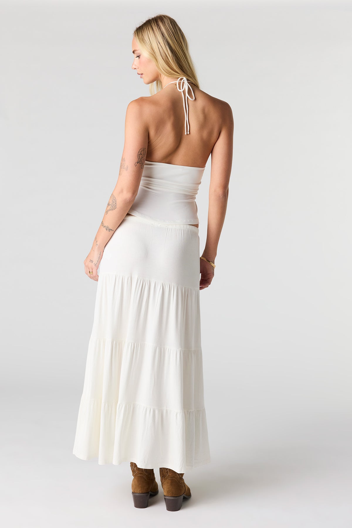 Alt View 3. Tiered Maxi Skirt - White