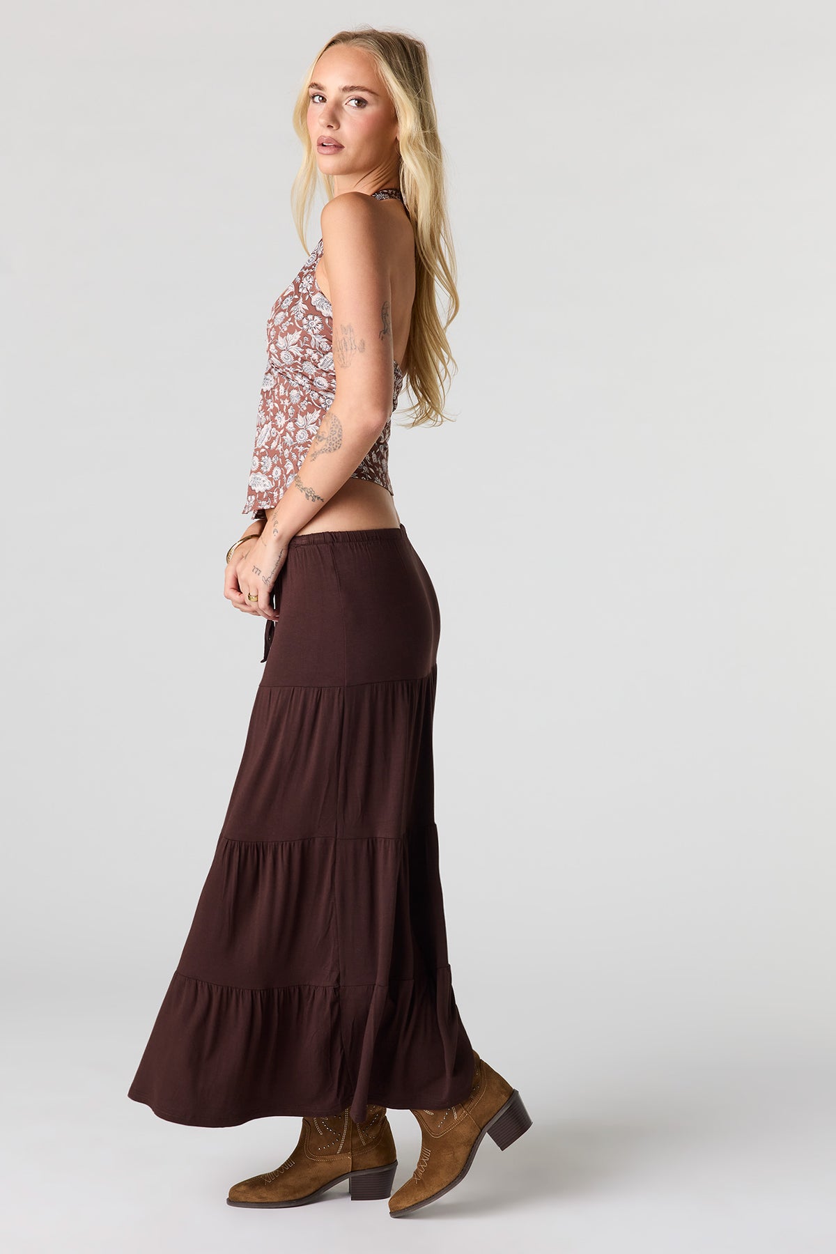 Alt View 2. Tiered Maxi Skirt - Brown