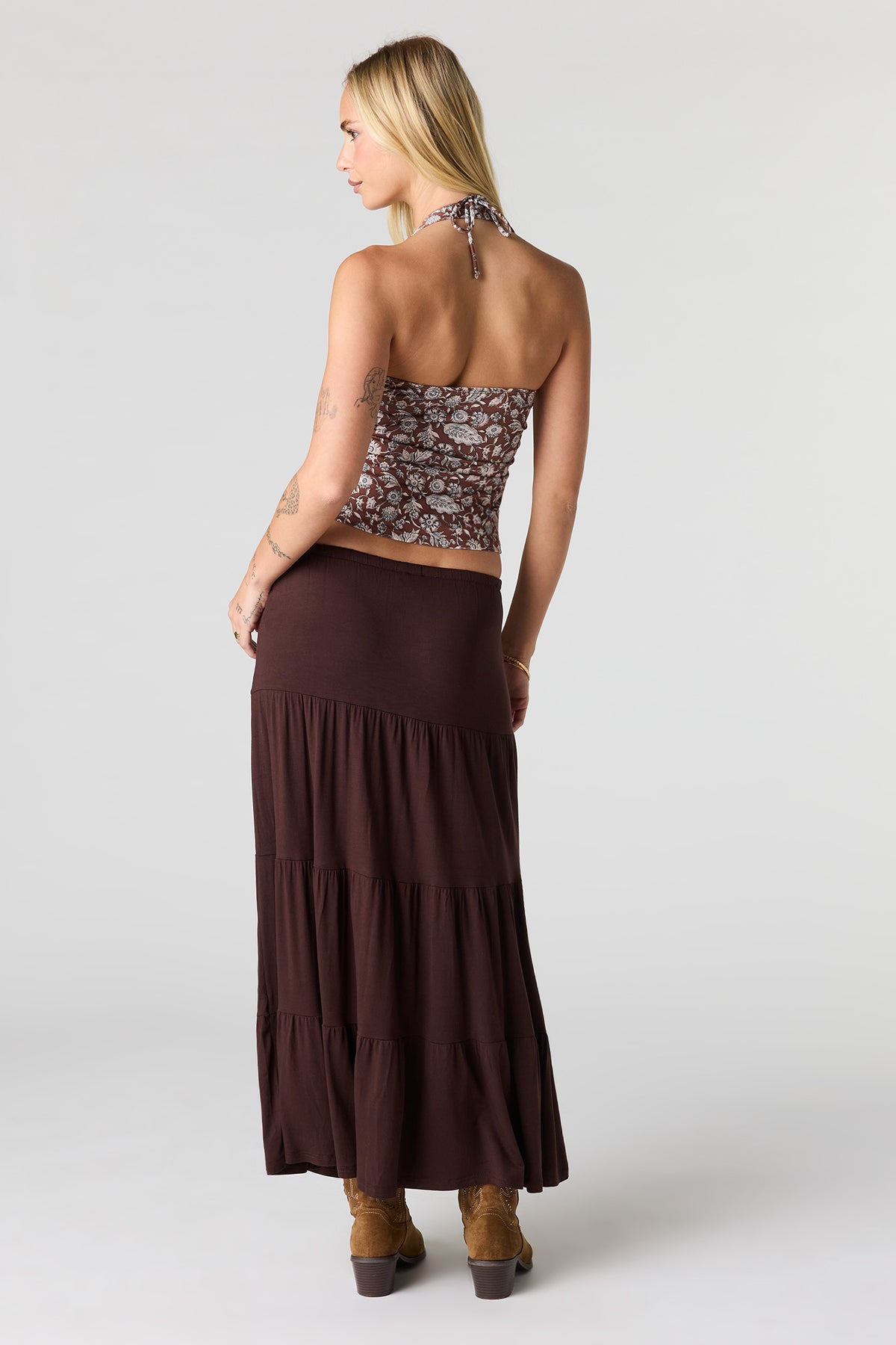Alt View 3. Tiered Maxi Skirt - Brown