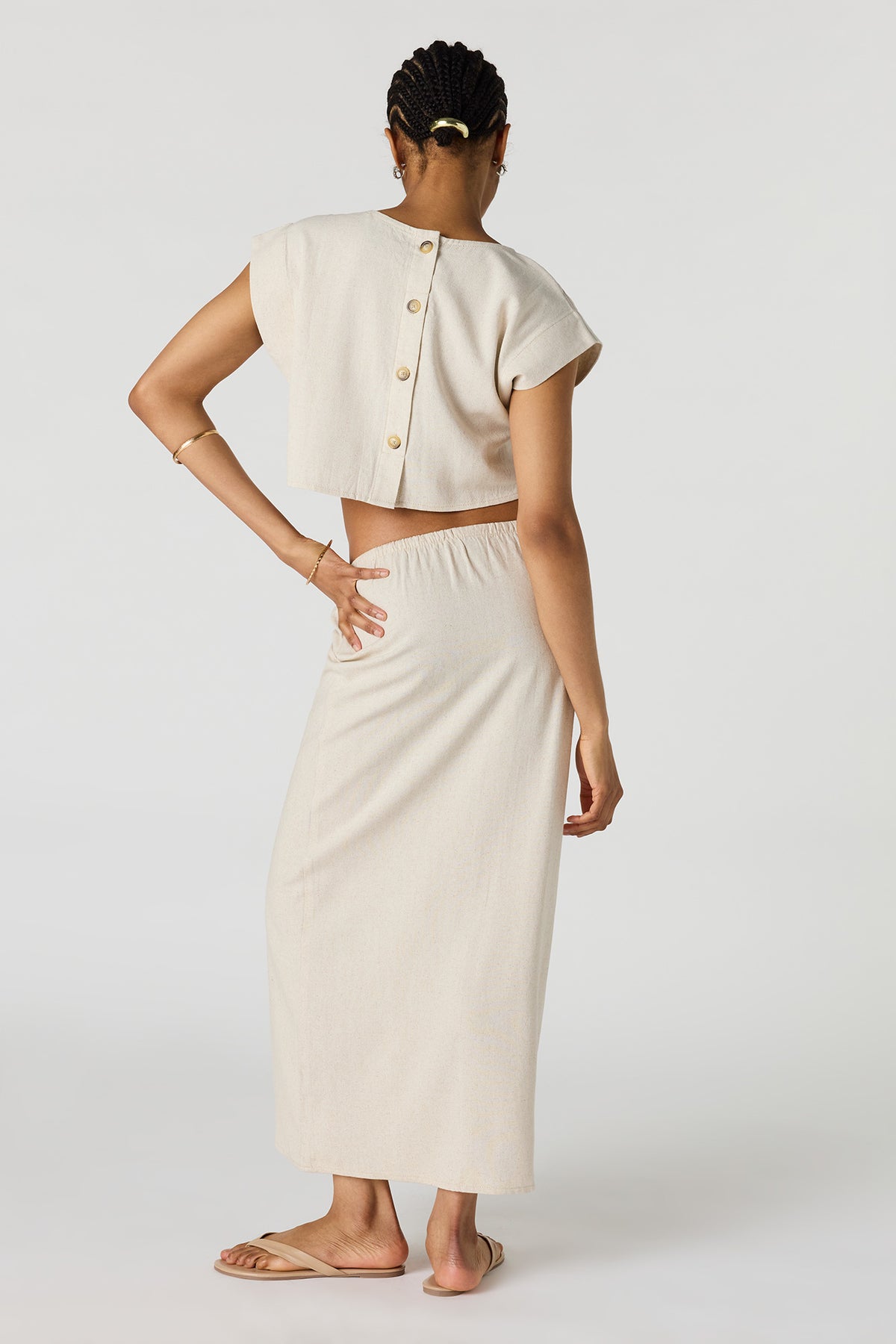 Vue alternative 3. Jupe midi en mélange de lin avec taille coulissante