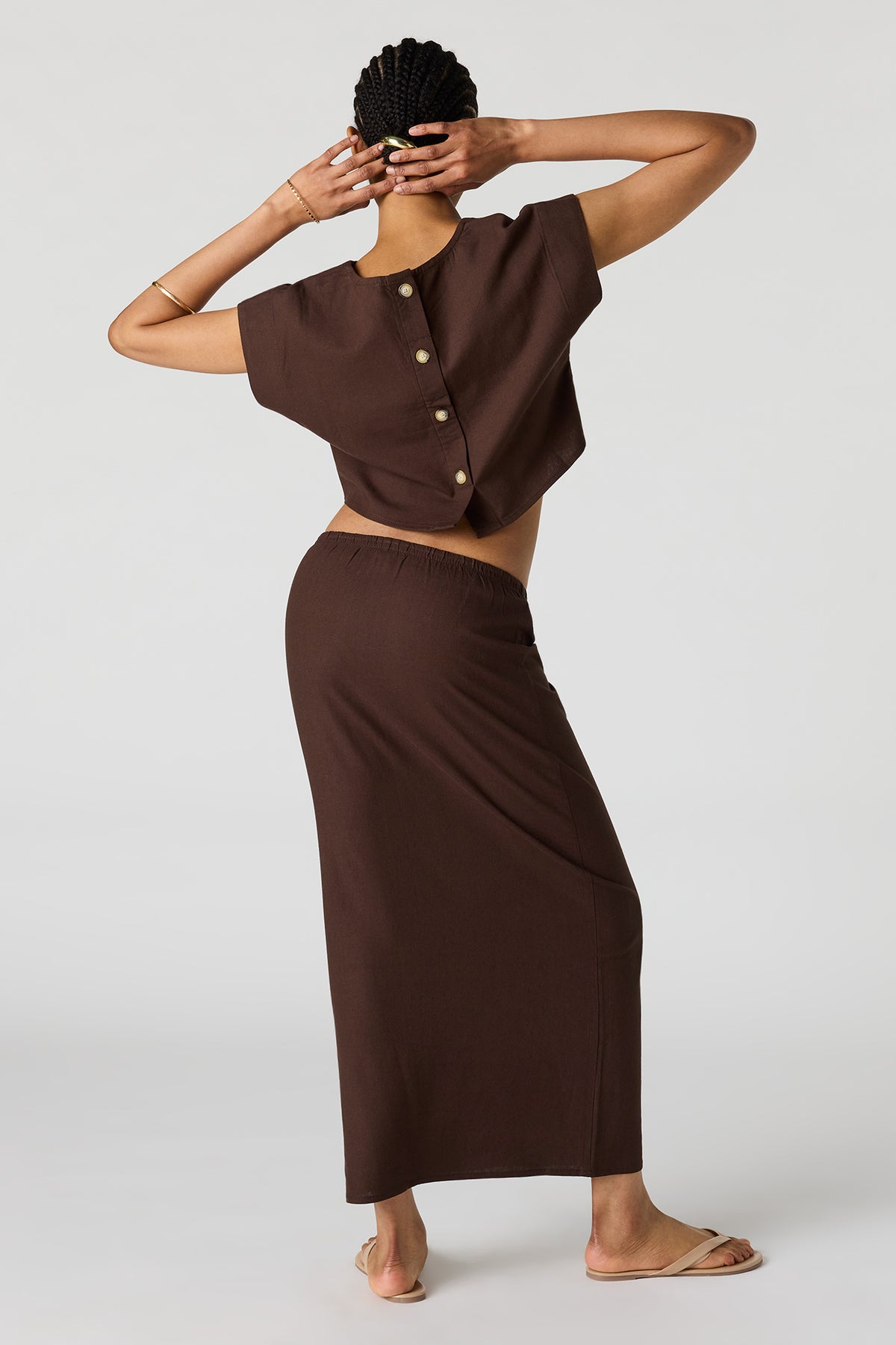 Vue alternative 3. Jupe midi en mélange de lin avec taille coulissante