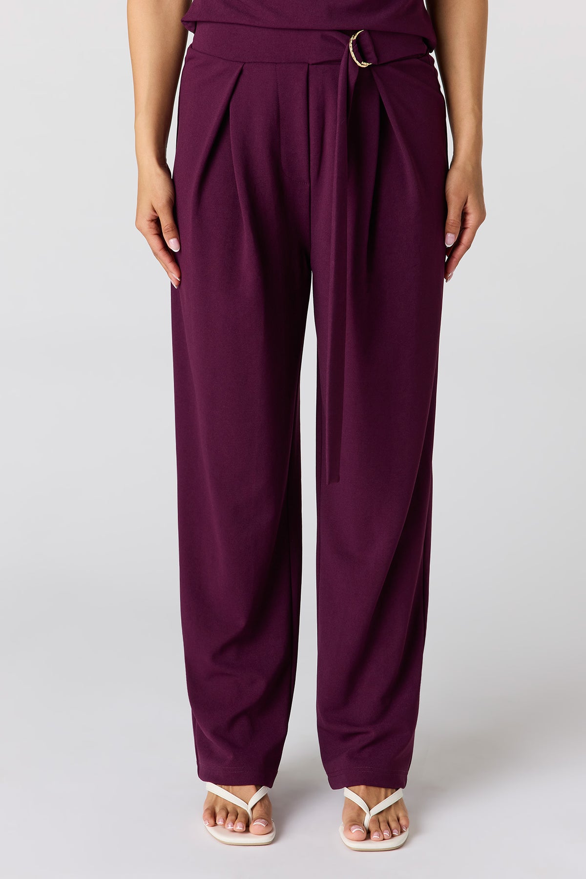 Alt View 2. Belted Pleated Wide Leg Pant - Eggplant