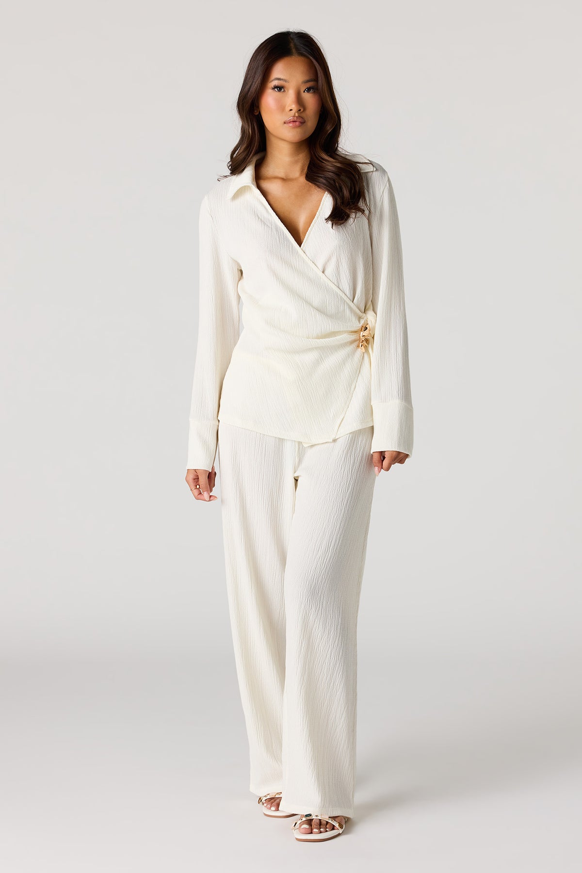 Textured Wide Leg Pant - White
