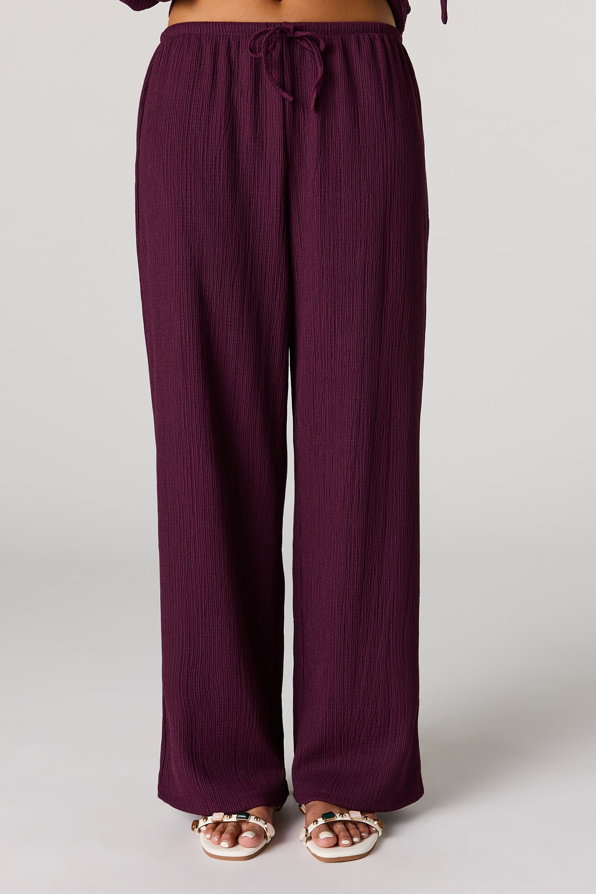 Alt View 2. Textured Wide Leg Pant - Eggplant