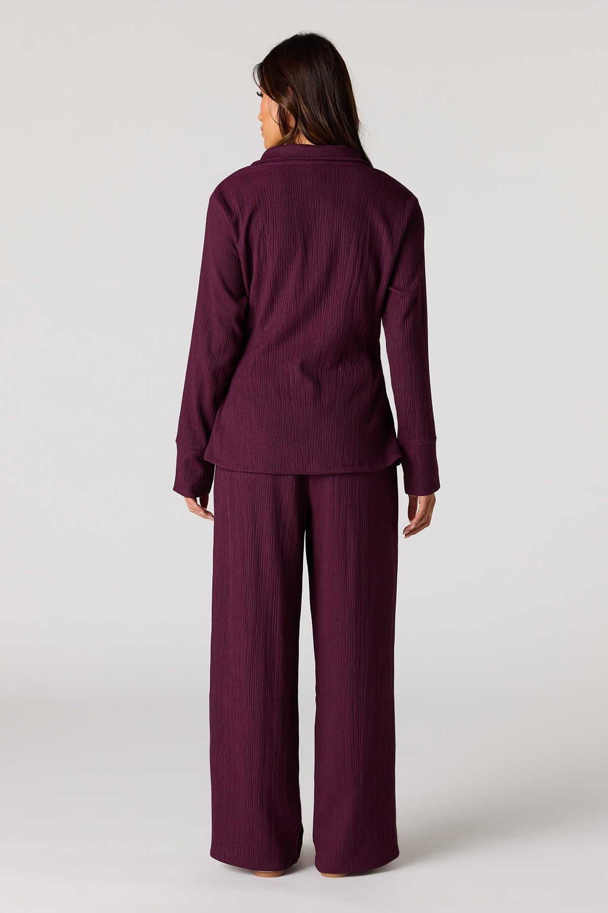 Alt View 3. Textured Wide Leg Pant - Eggplant