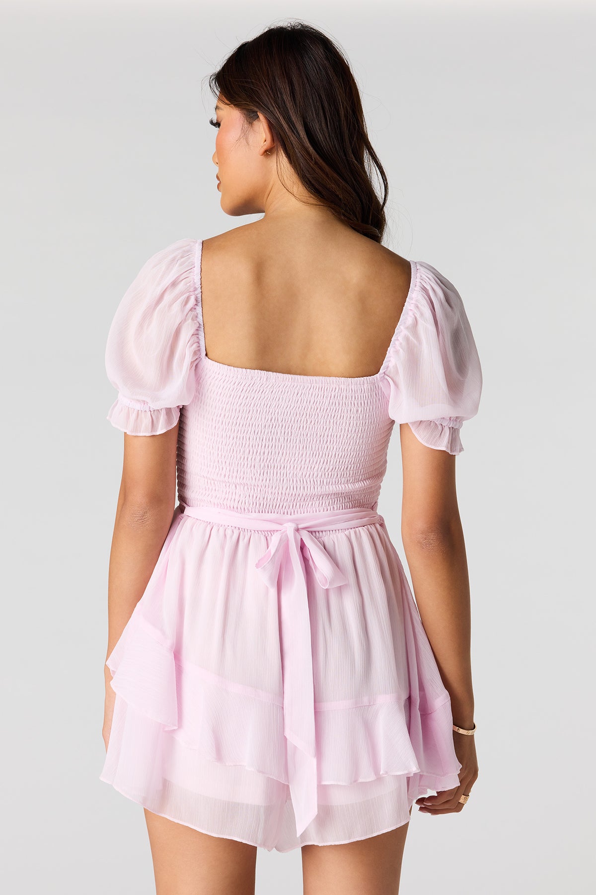 Alt View 2. Chiffon Smocked Puff Sleeve Mini Dress - Lilac