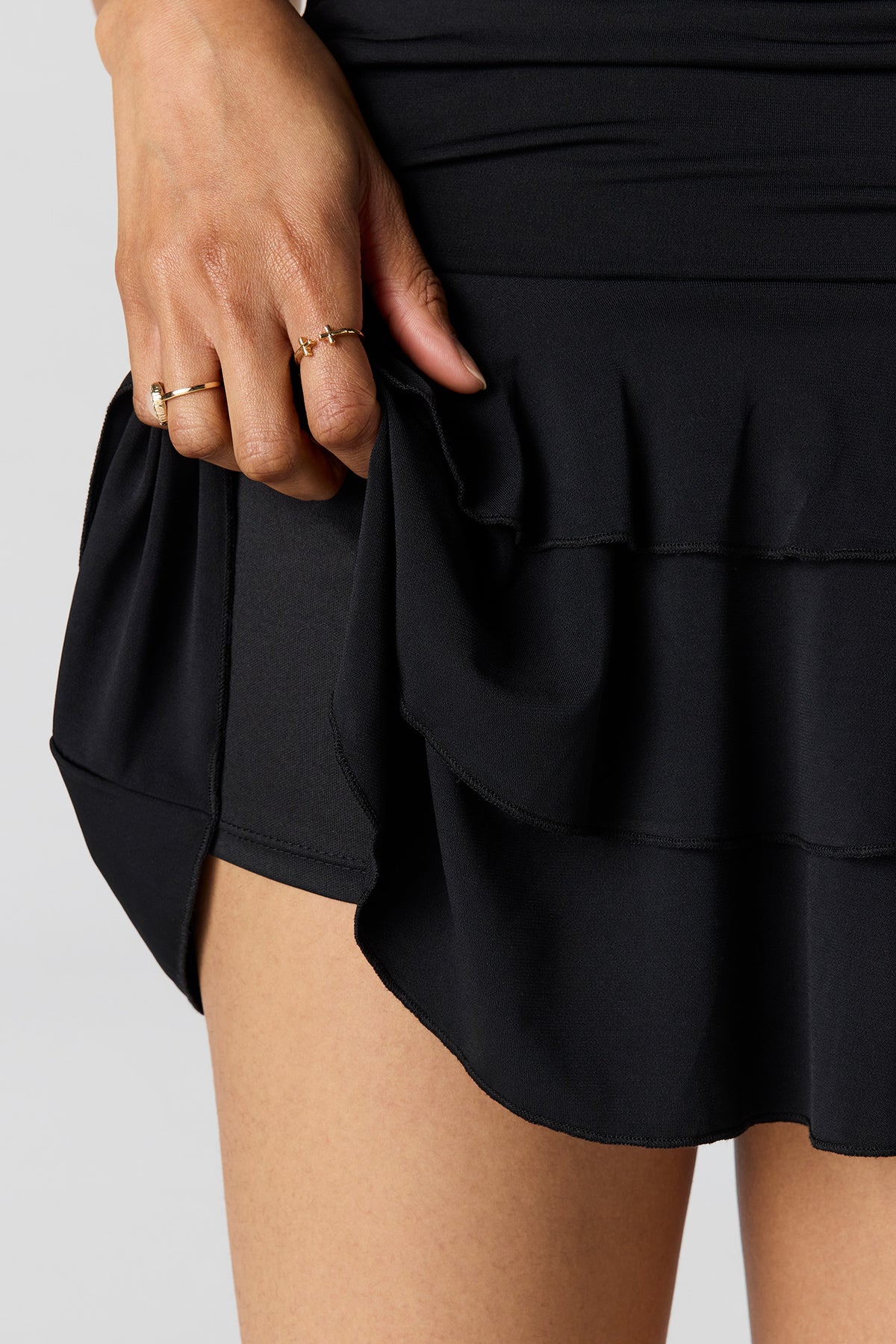 Alt View 4. Cowl Neck Ruffled Halter Romper - Black