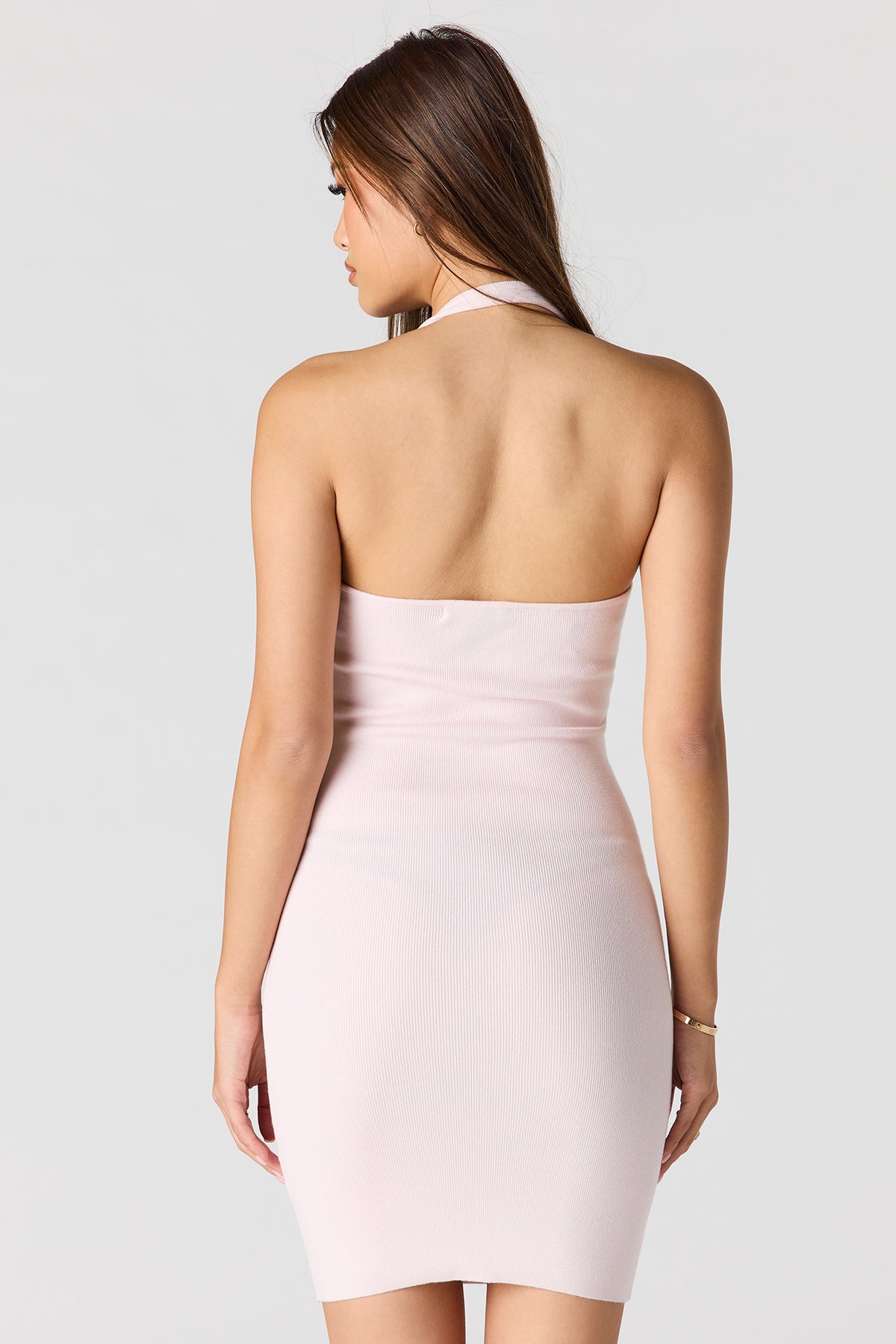 Alt View 2. Ribbed Mini Halter Dress - Light Pink