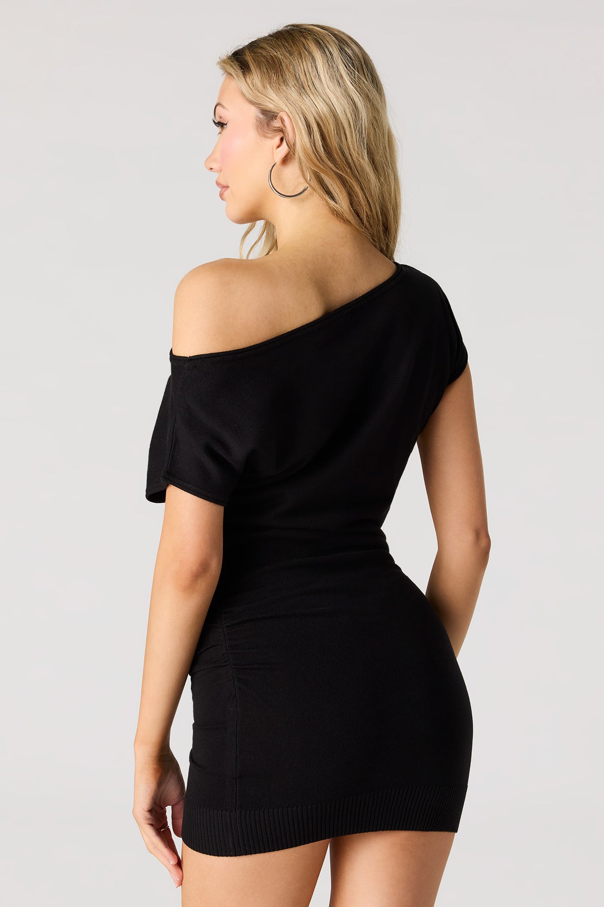 Alt View 2. Off Shoulder Knit Mini Dress - Black