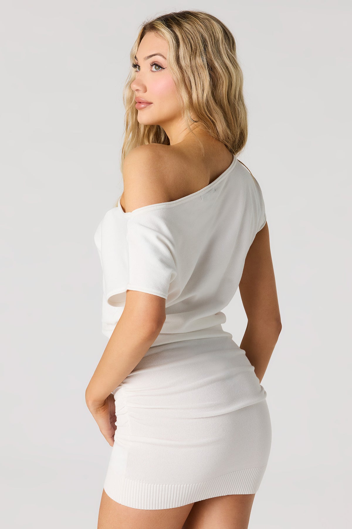 Alt View 2. Off Shoulder Knit Mini Dress - White