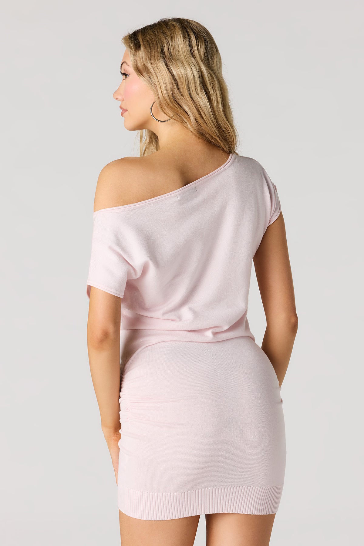 Alt View 2. Off Shoulder Knit Mini Dress - Light Pink
