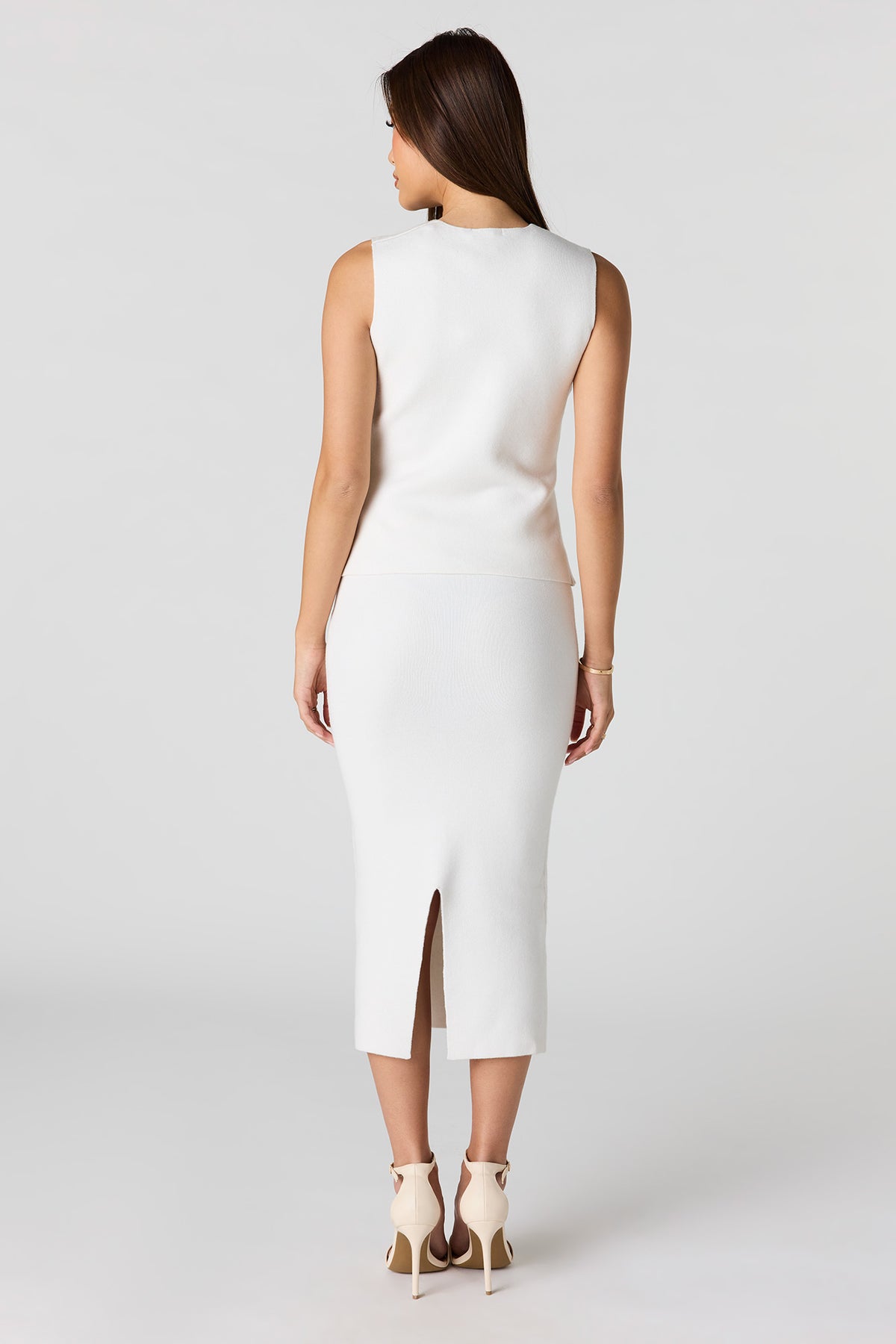 Alt View 3. Knit Midi Pencil Skirt - White