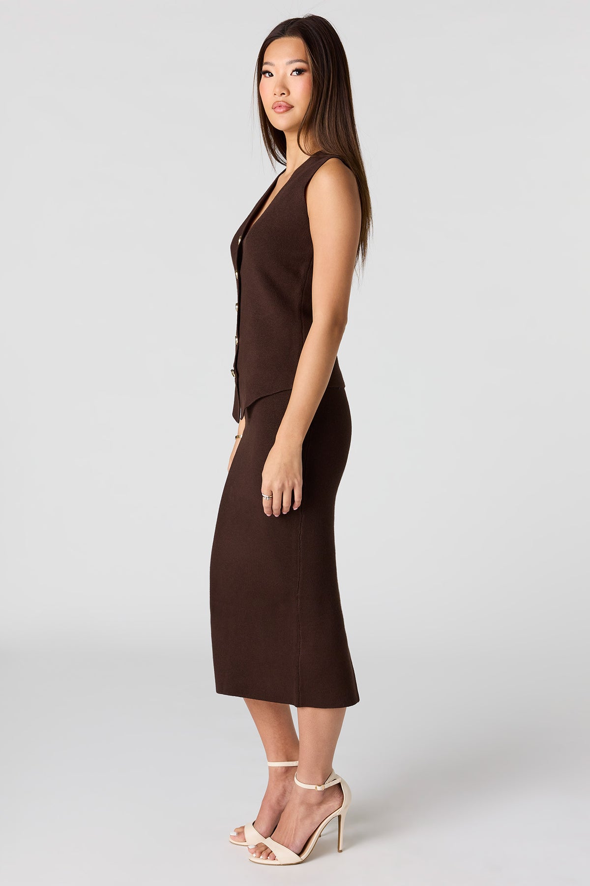 Alt View 2. Knit Midi Pencil Skirt - Dark Brown