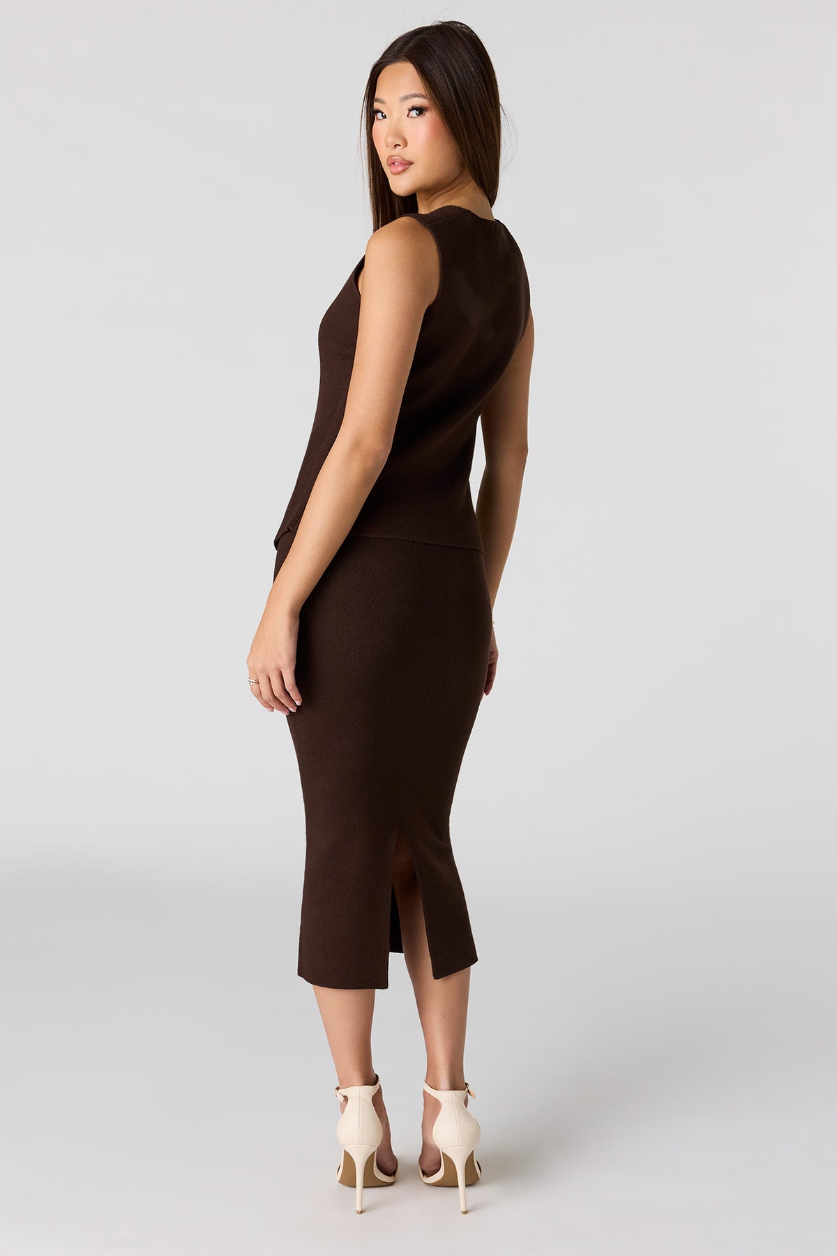 Alt View 3. Knit Midi Pencil Skirt - Dark Brown