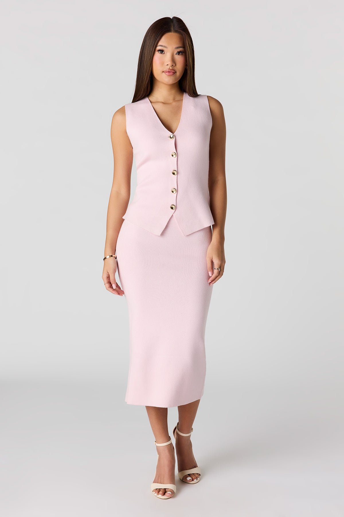 Knit Midi Pencil Skirt - Light Pink