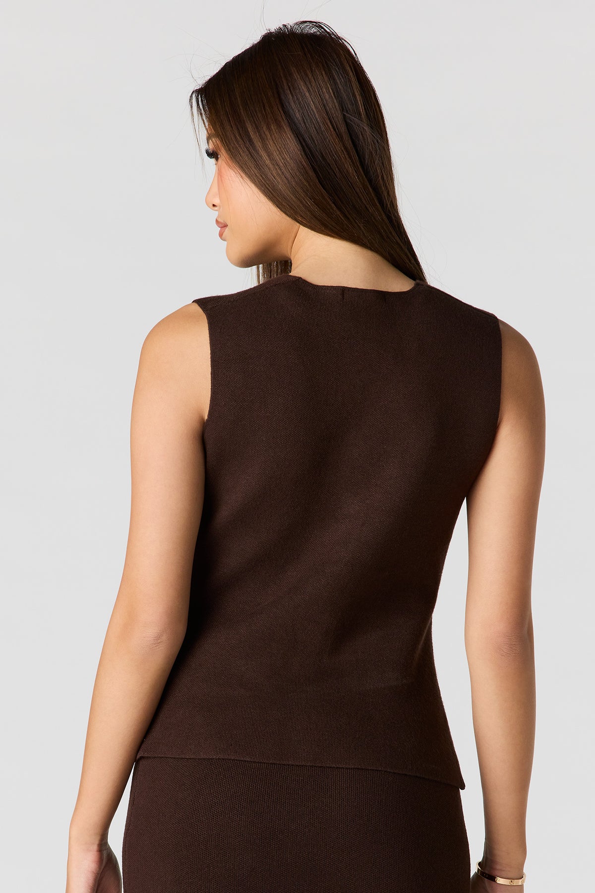 Alt View 2. Knit Button Front Vest - Dark Brown