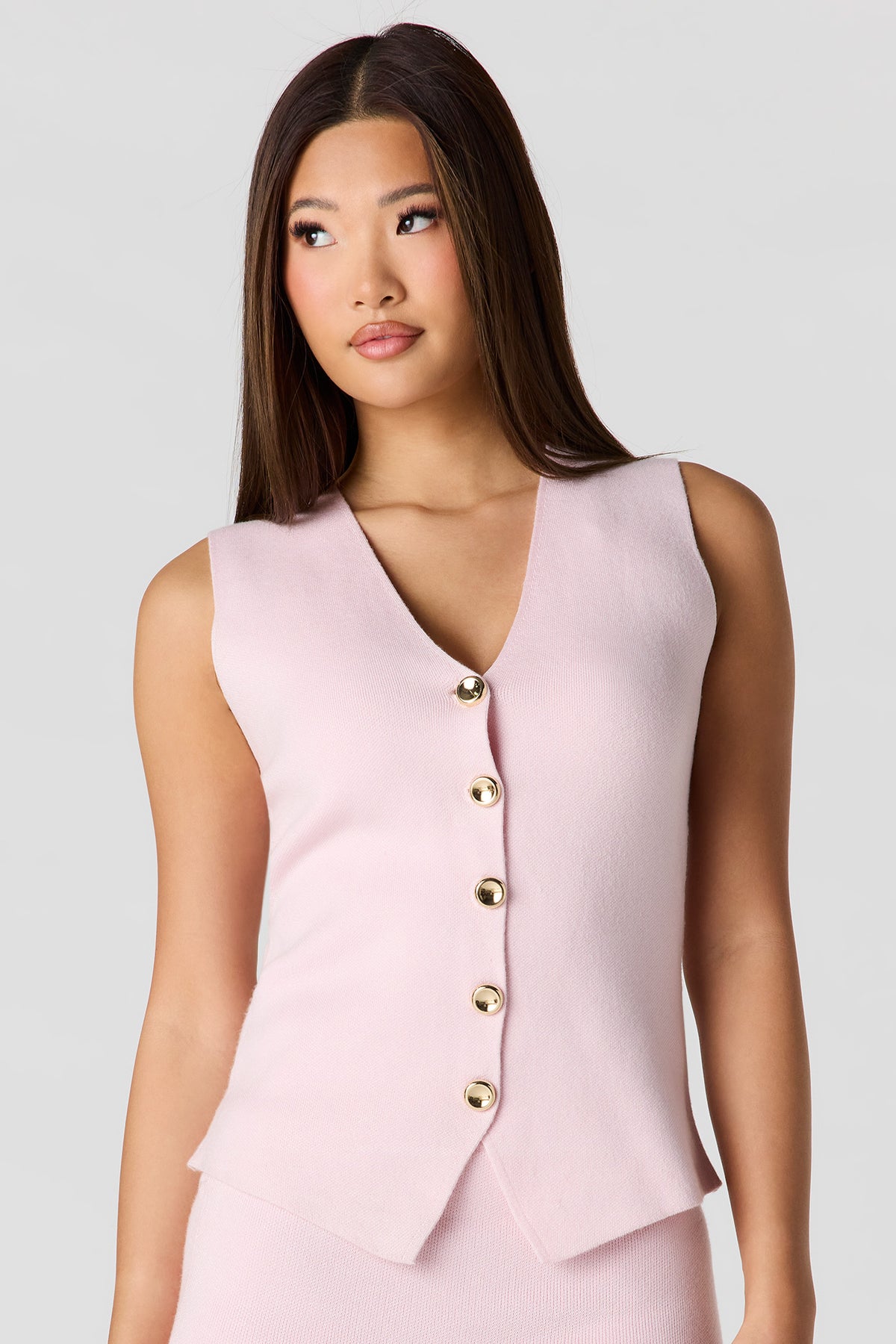 Knit Button Front Vest - Light Pink