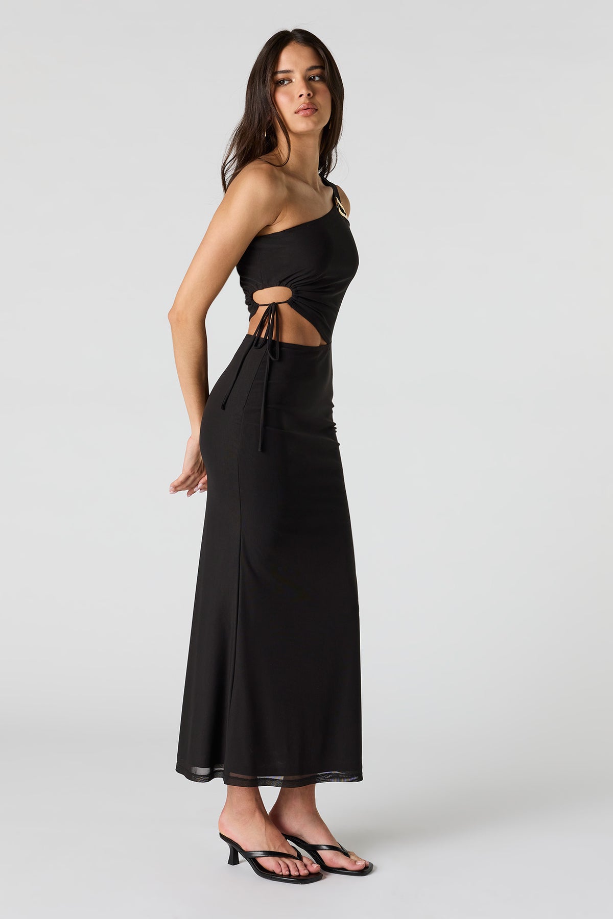 Alt View 2. Mesh One Shoulder Maxi Dress - Black