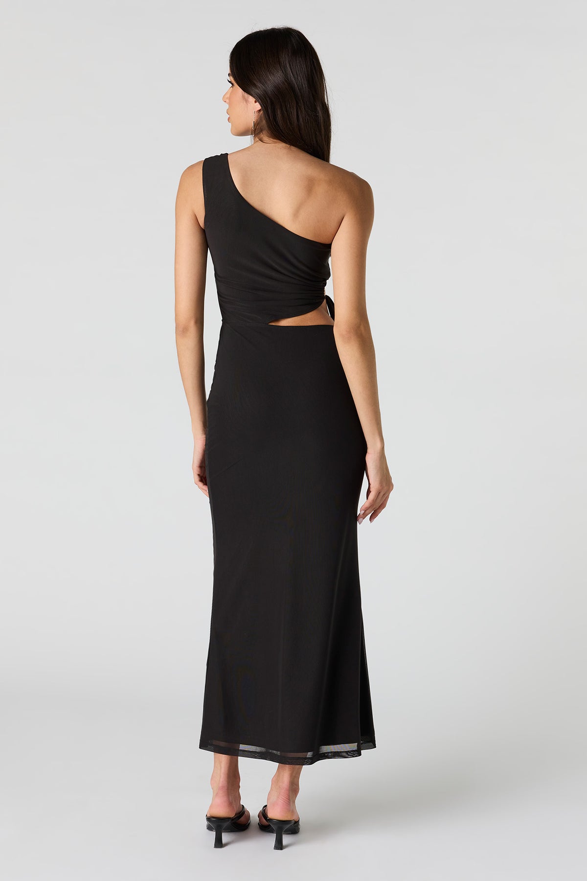 Alt View 3. Mesh One Shoulder Maxi Dress - Black