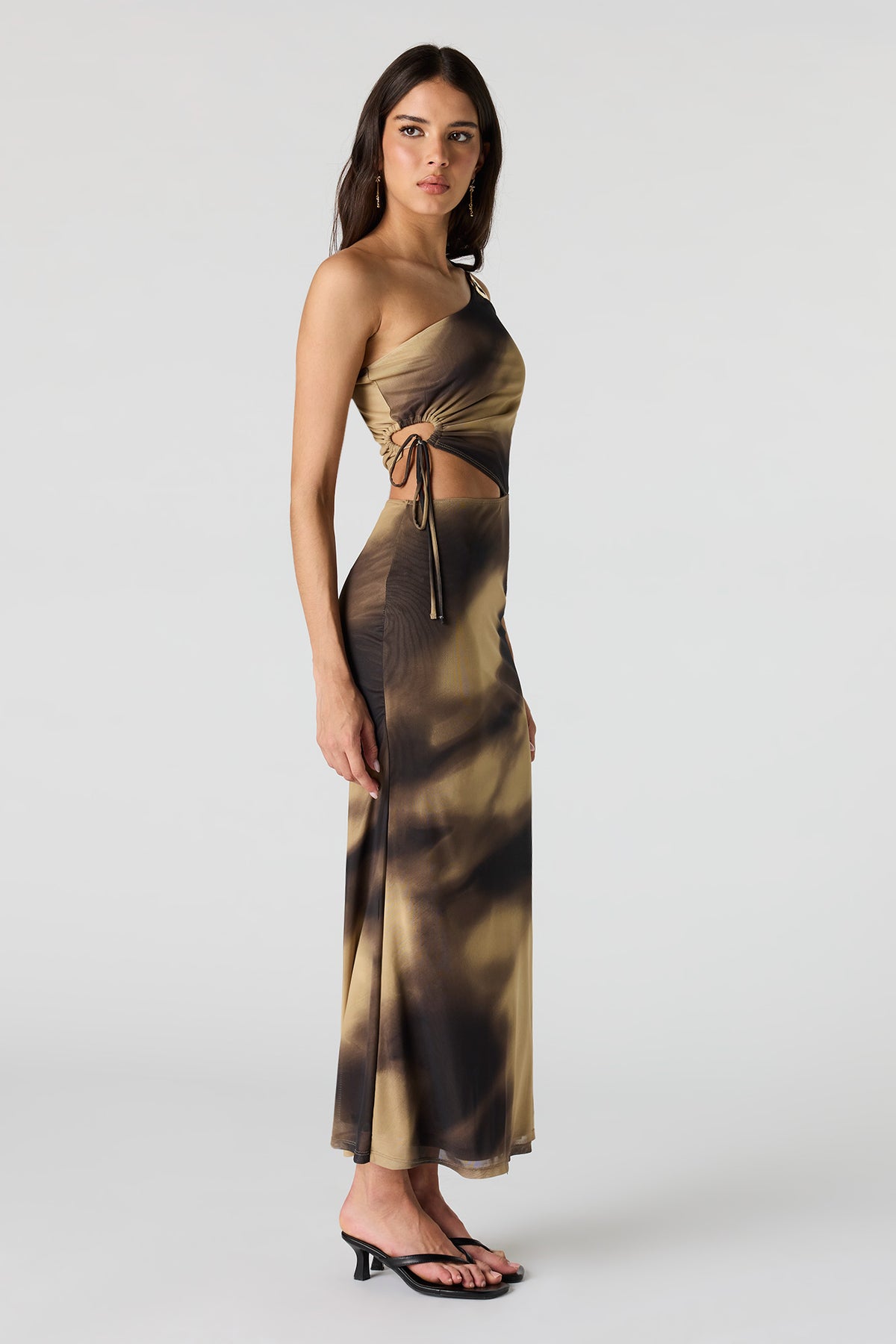 Alt View 2. Mesh One Shoulder Maxi Dress - Brown