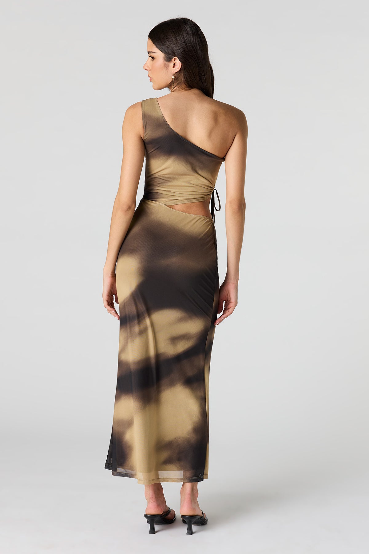 Alt View 3. Mesh One Shoulder Maxi Dress - Brown