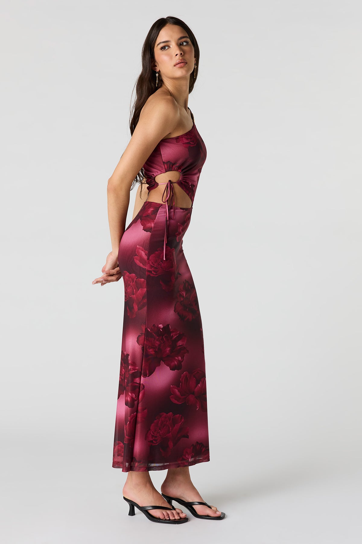 Alt View 2. Mesh One Shoulder Maxi Dress - Magenta