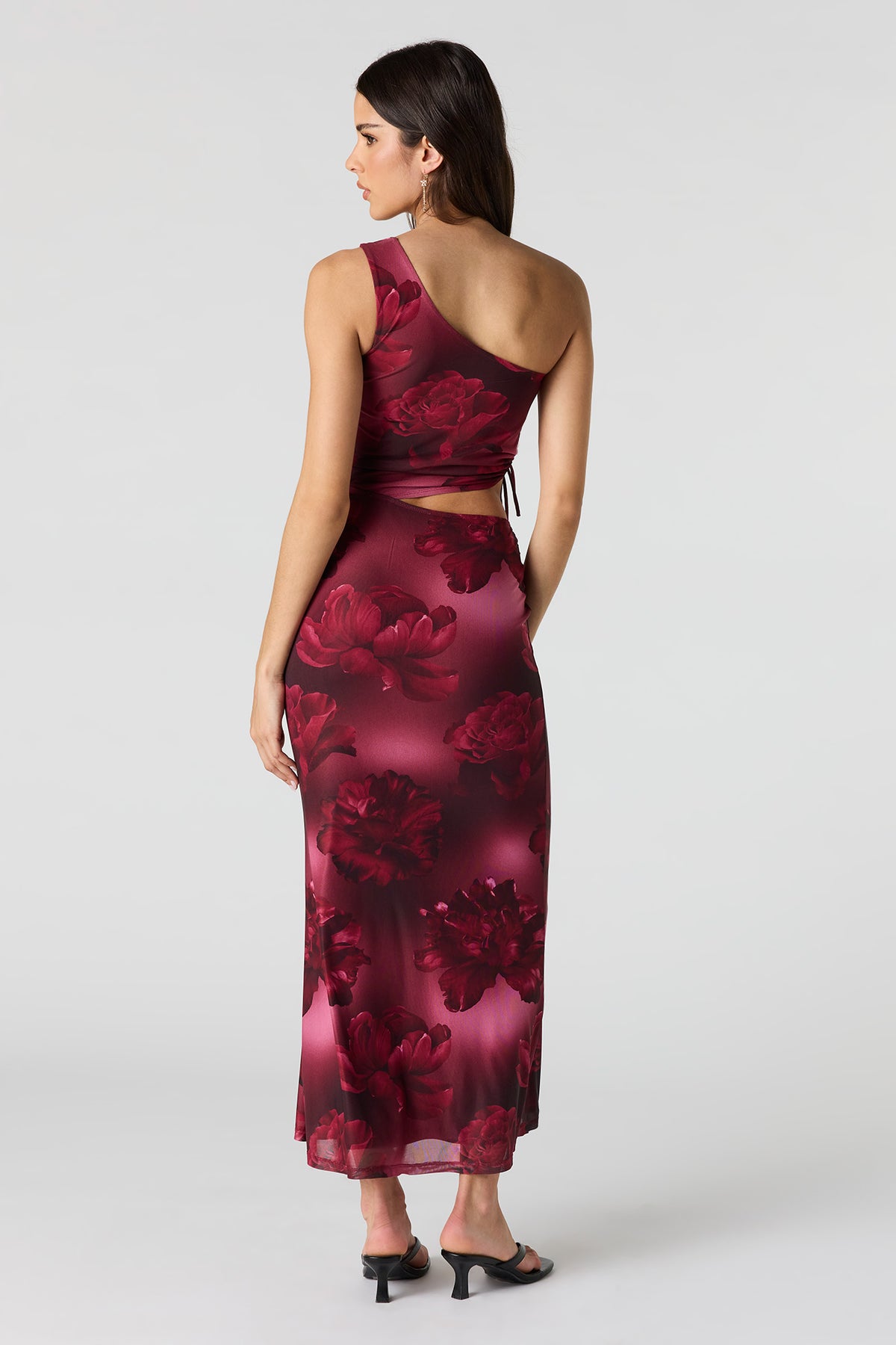 Alt View 3. Mesh One Shoulder Maxi Dress - Magenta