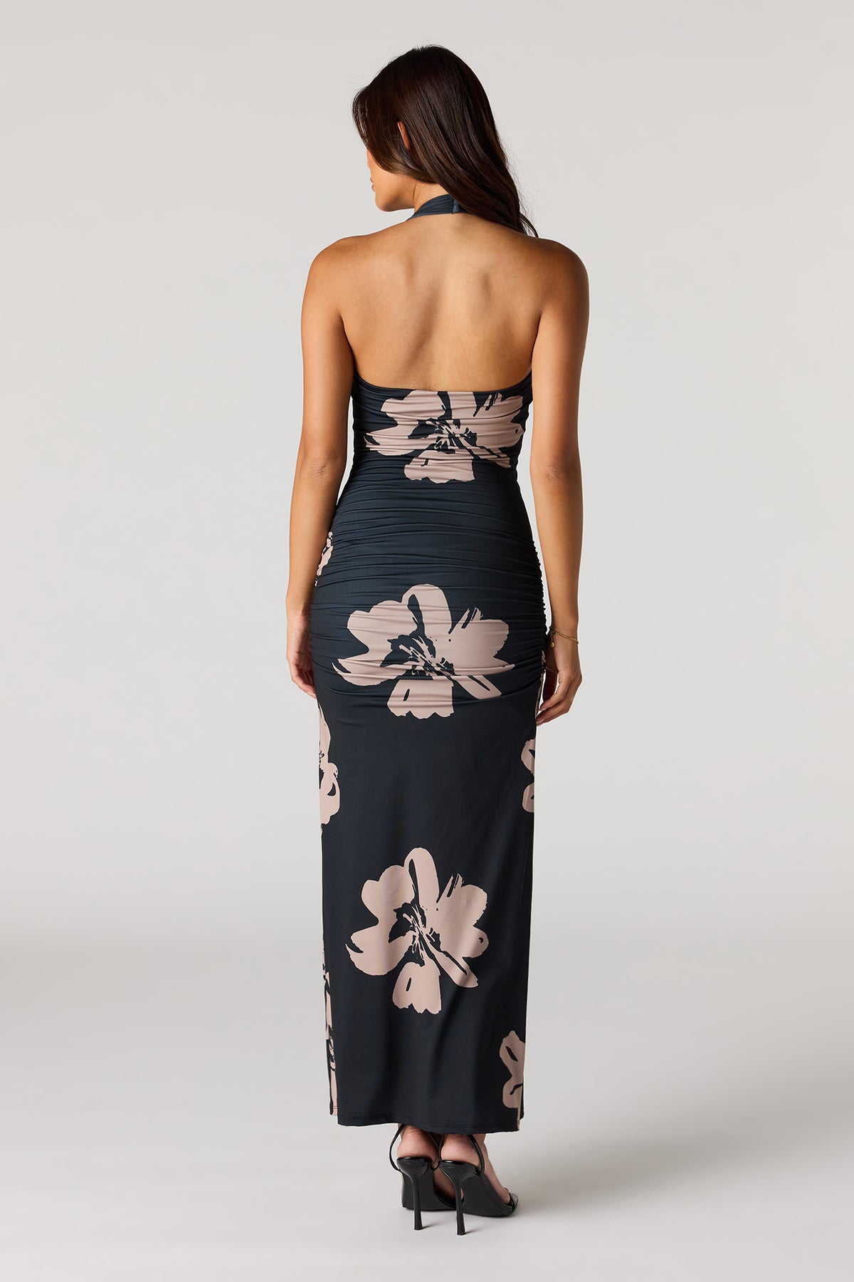 Alt View 3. Ruched Halter Maxi Dress - Black