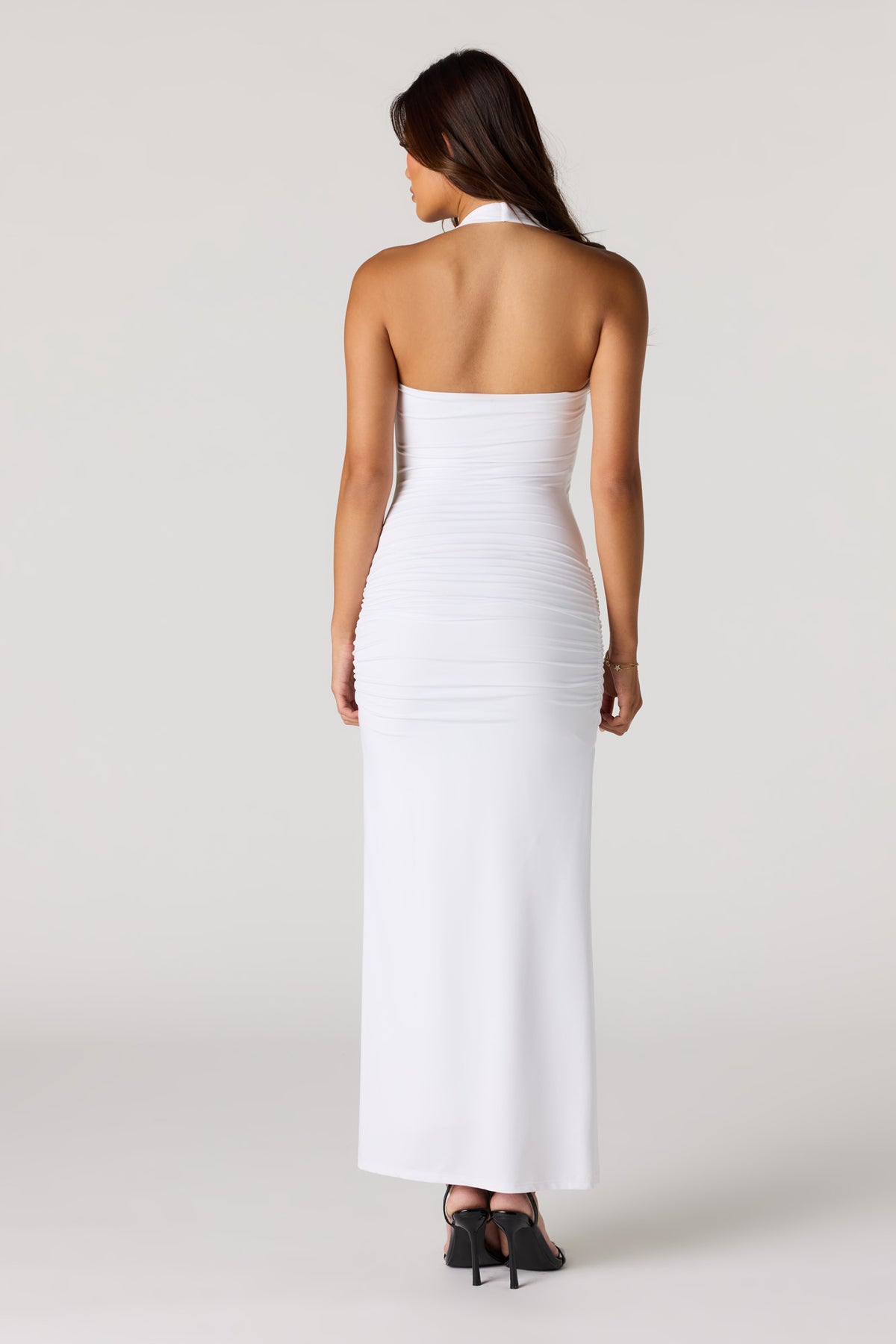 Alt View 3. Ruched Halter Maxi Dress - White