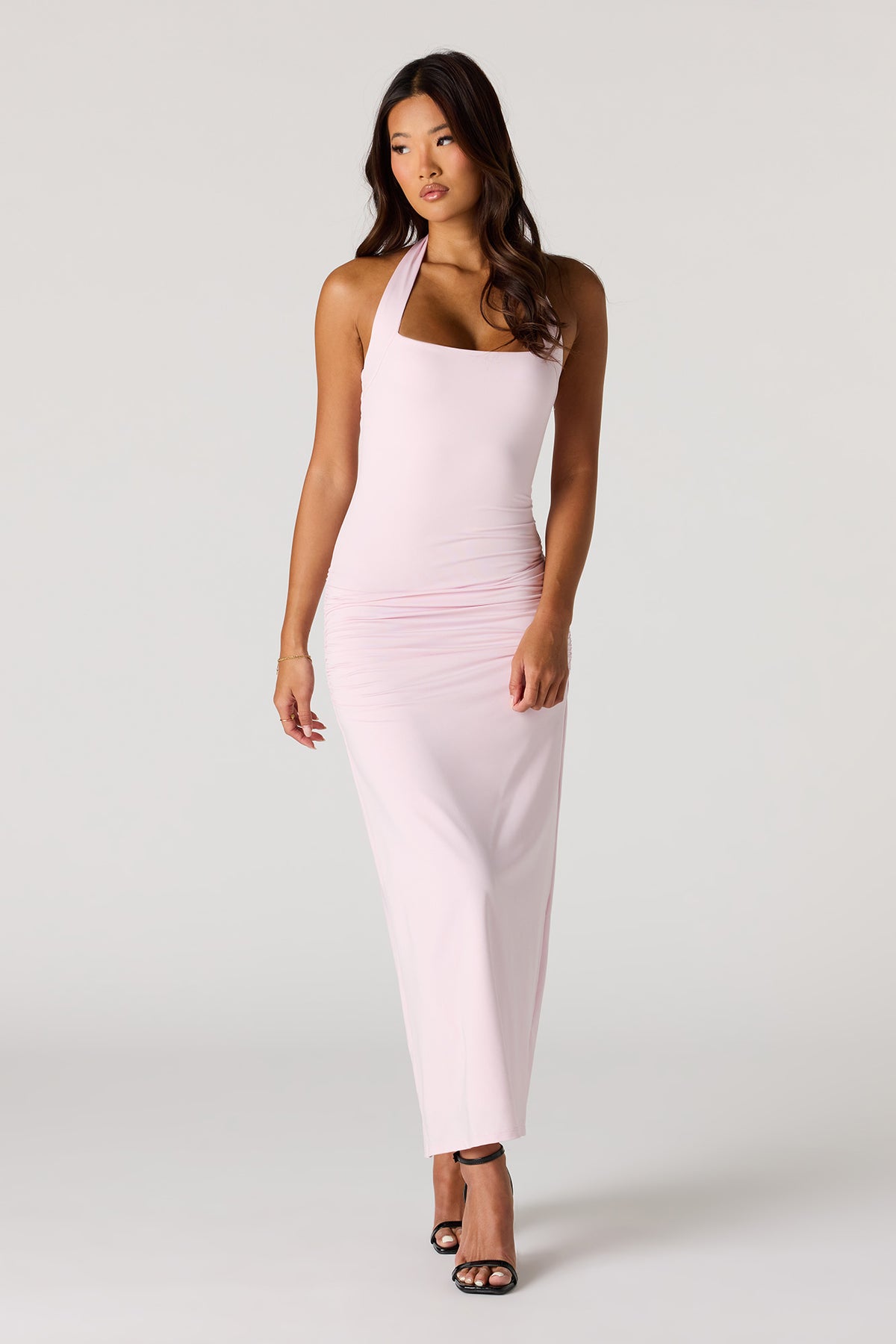Ruched Halter Maxi Dress - Lilac