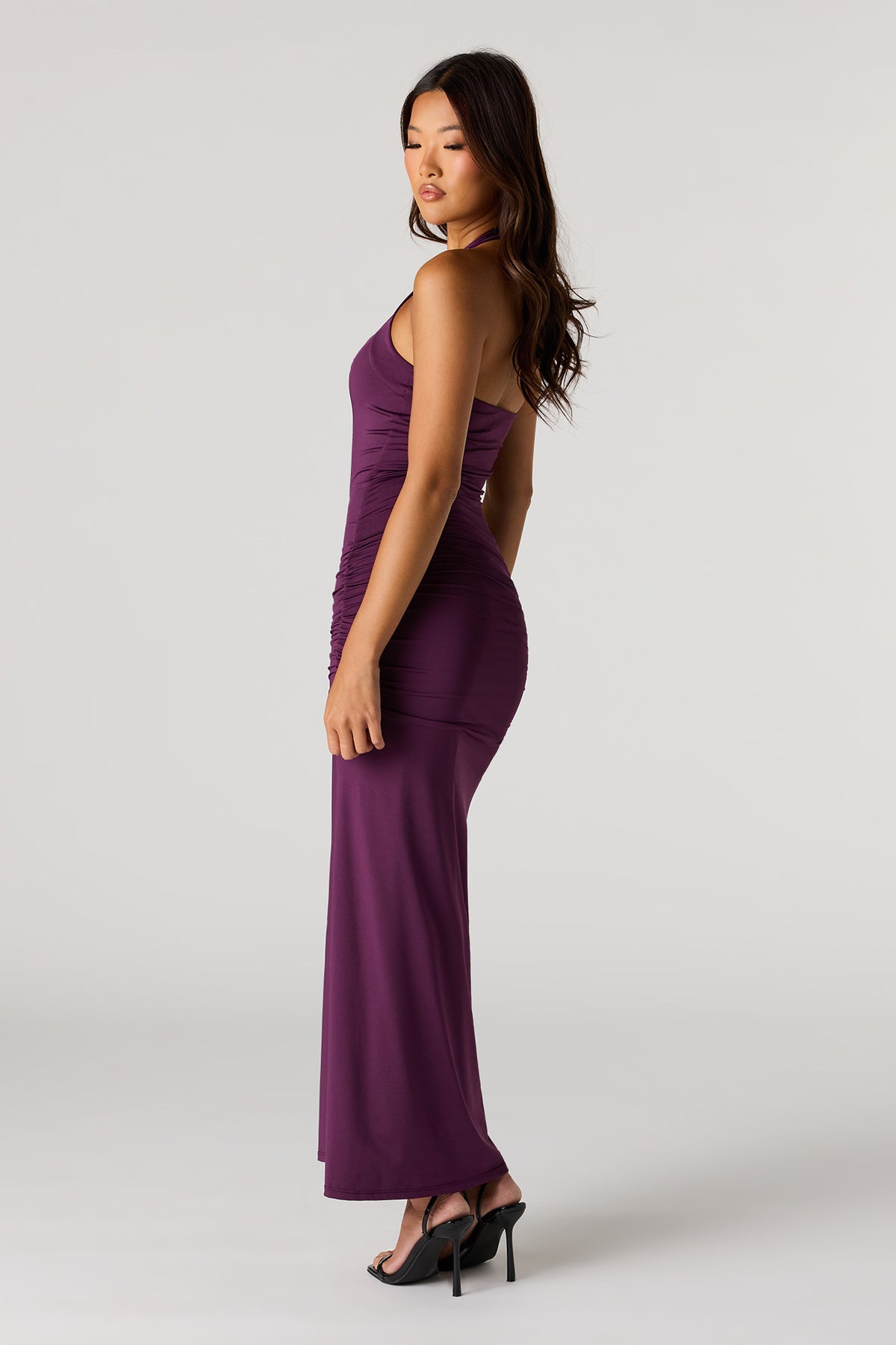 Alt View 2. Ruched Halter Maxi Dress - Plum