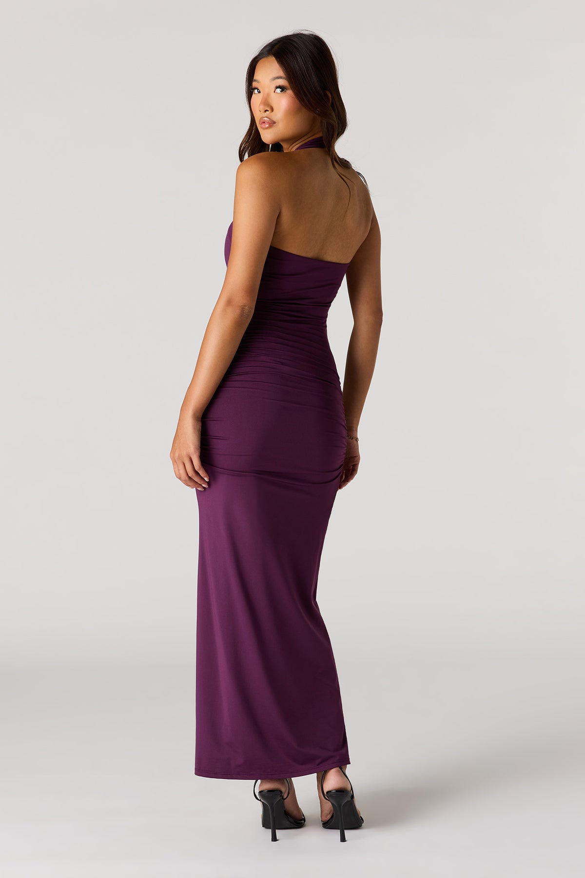 Alt View 3. Ruched Halter Maxi Dress - Plum