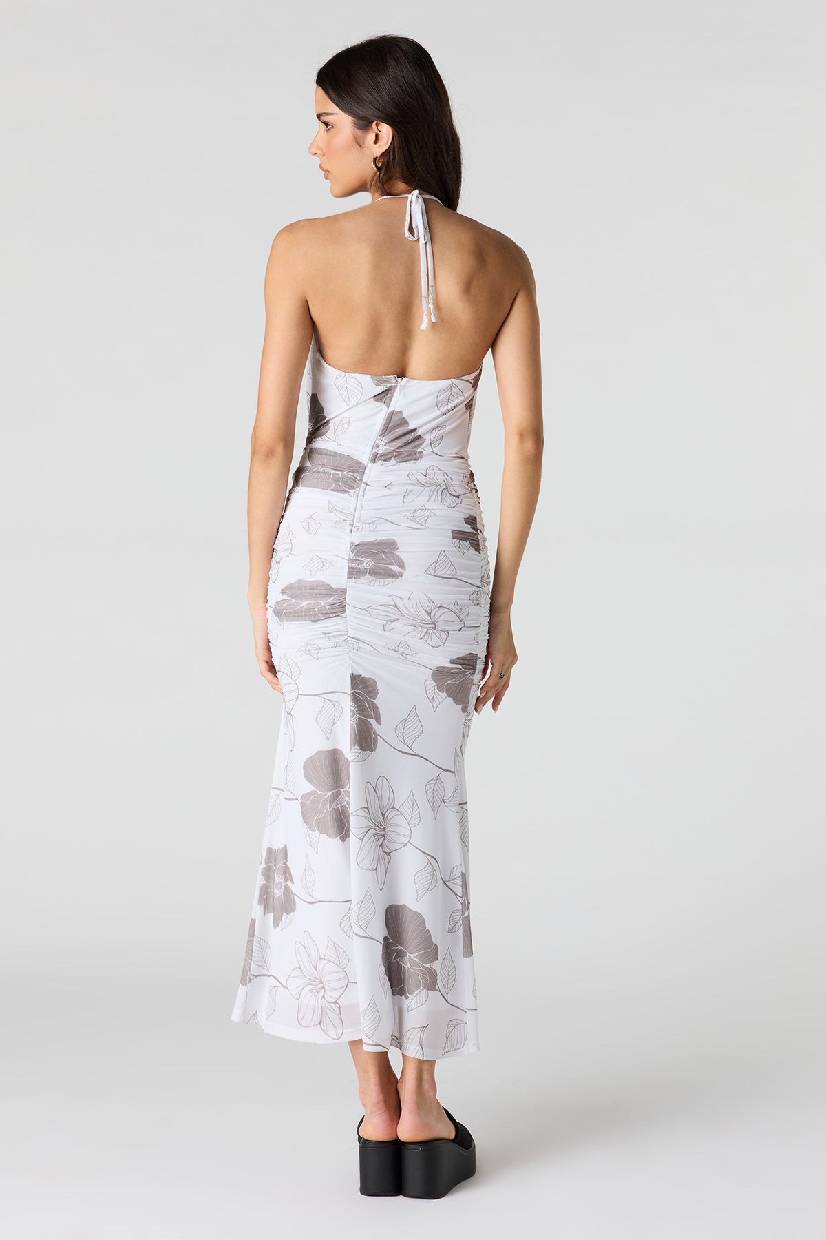 Alt View 3. Mesh Cowl Neck Ruched Midi Dress - White