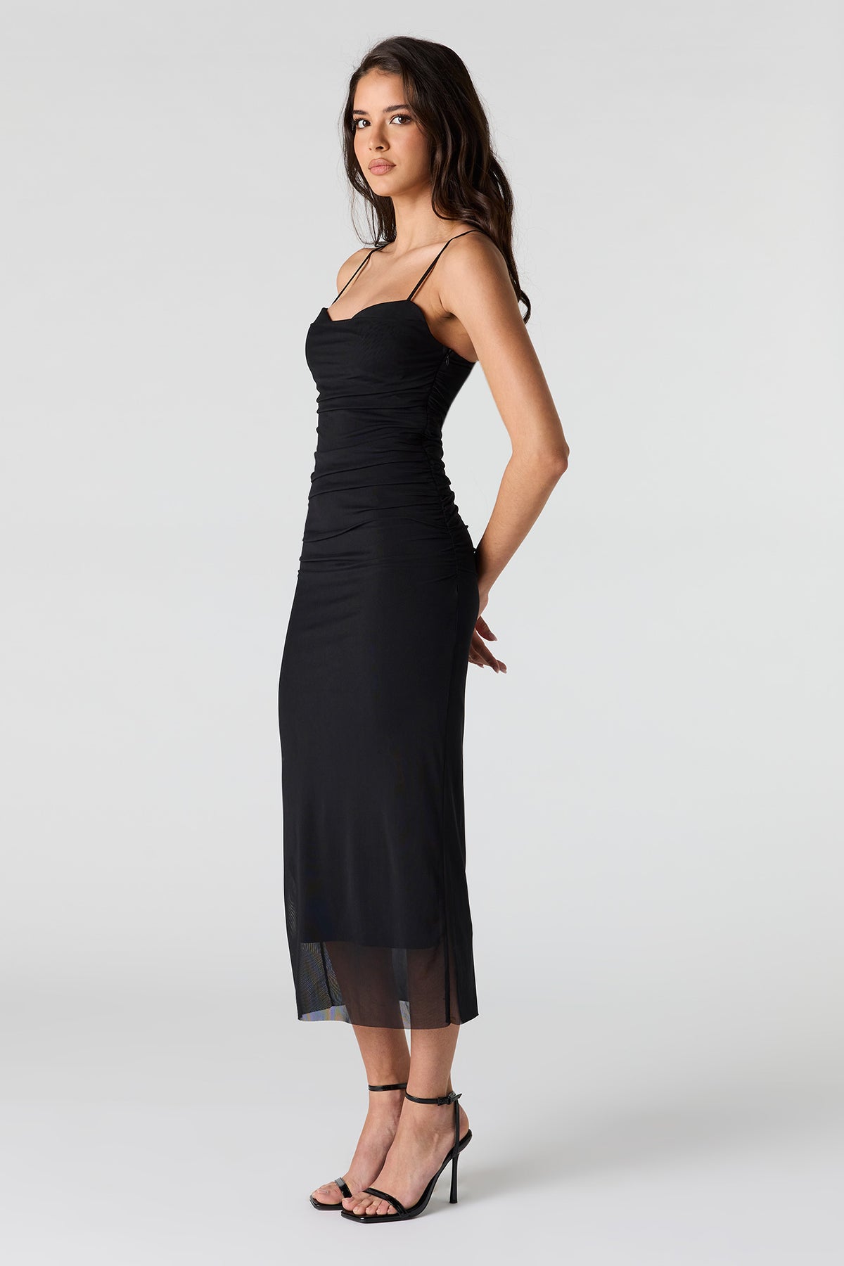 Alt View 2. Mesh Ruched Bustier Midi Dress - Black