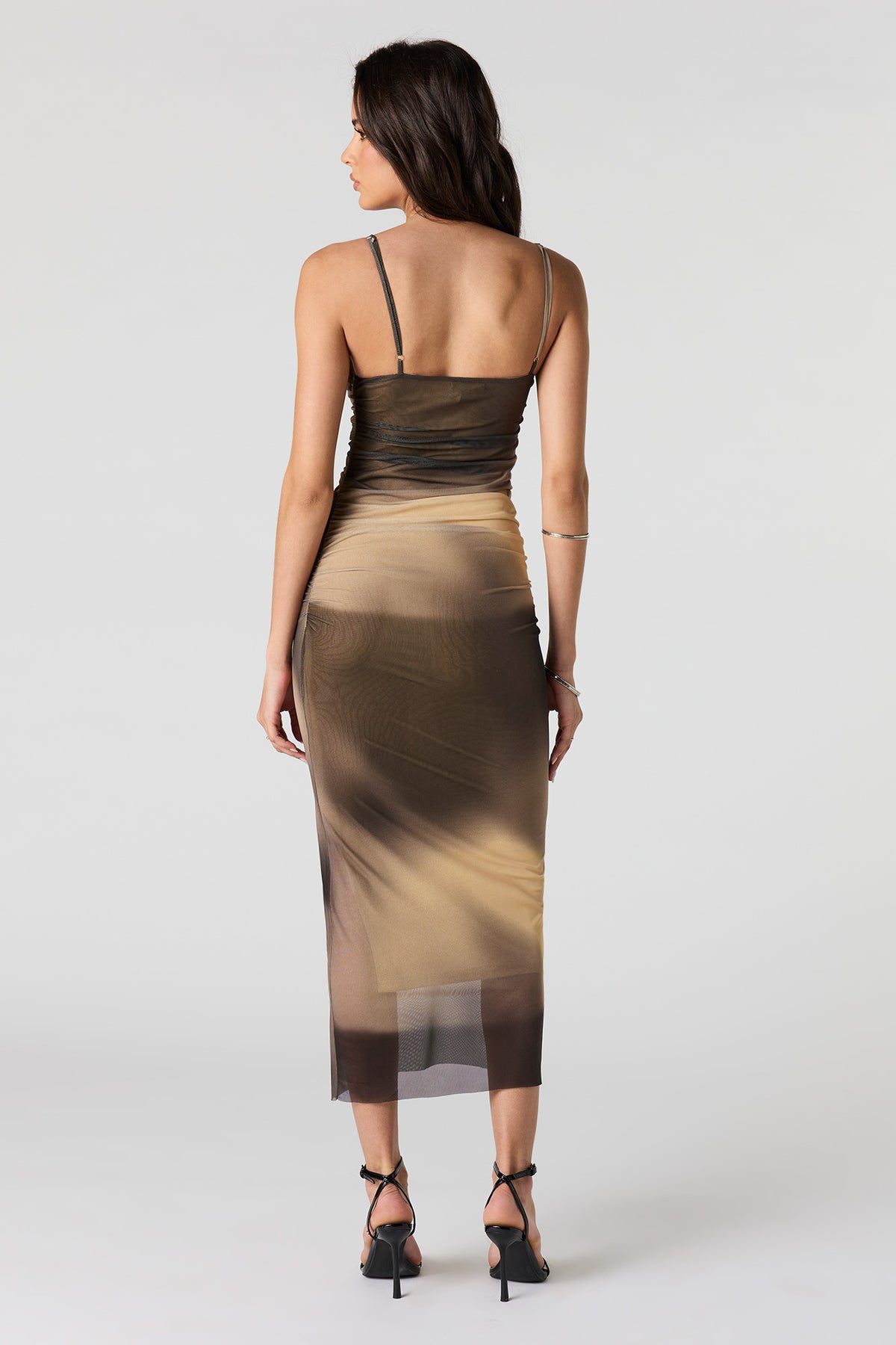 Alt View 3. Mesh Ruched Bustier Midi Dress - Yellow