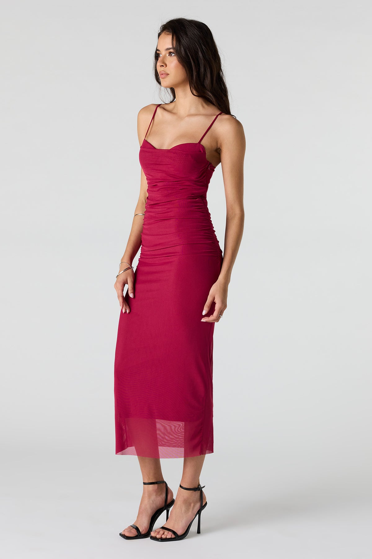Alt View 2. Mesh Ruched Bustier Midi Dress - Fuchsia