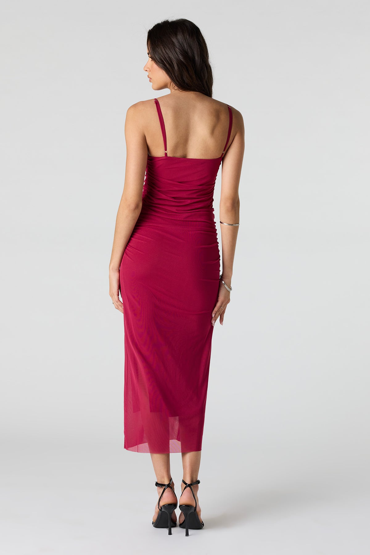 Alt View 3. Mesh Ruched Bustier Midi Dress - Fuchsia
