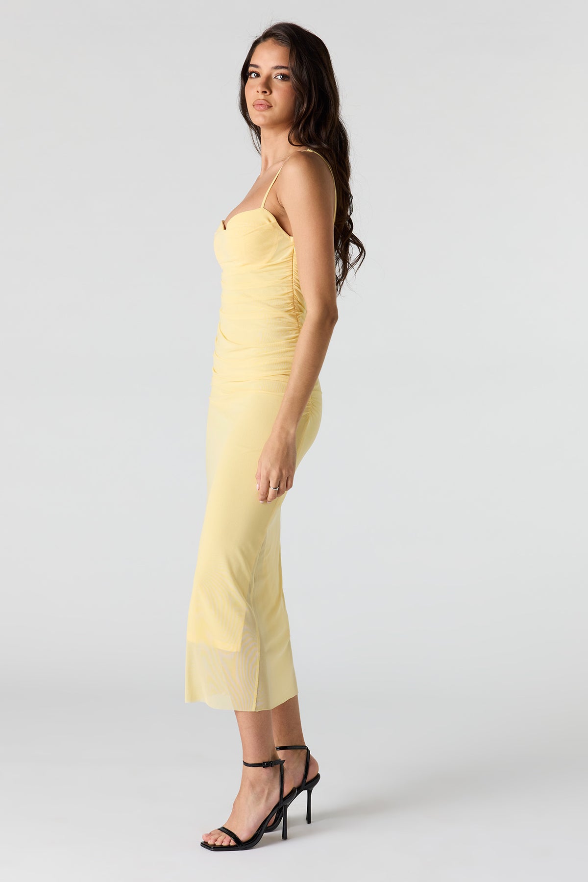 Alt View 2. Mesh Ruched Bustier Midi Dress - Taupe