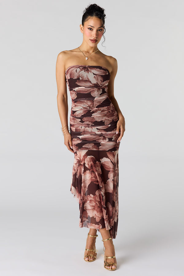 knee length dresses for ladies Lace-Trim Satin Floral Maxi Dress main image 0