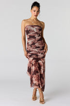 Robe tubulaire ruchée en filet à taille basse