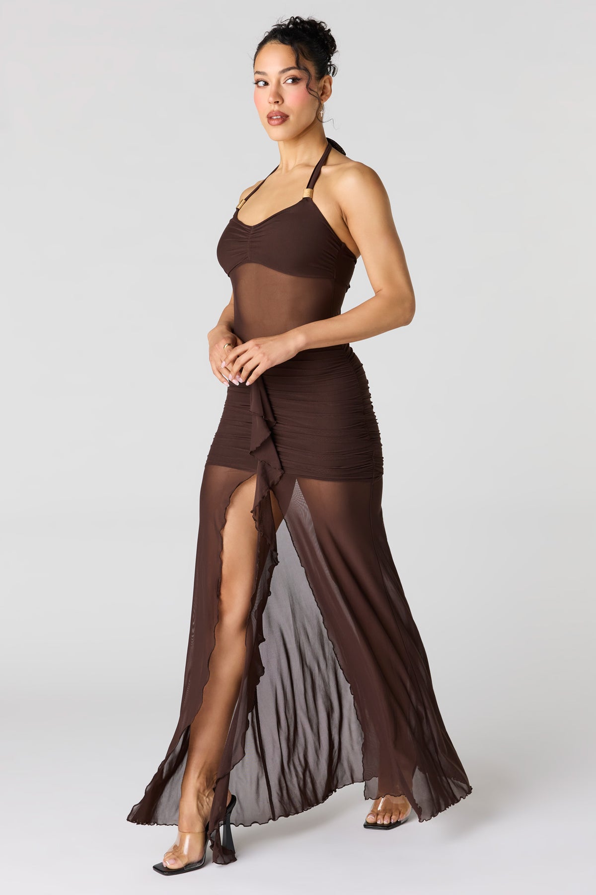 Vue alternative 2. Robe bain-de-soleil maxi volantée ruchée en filet
