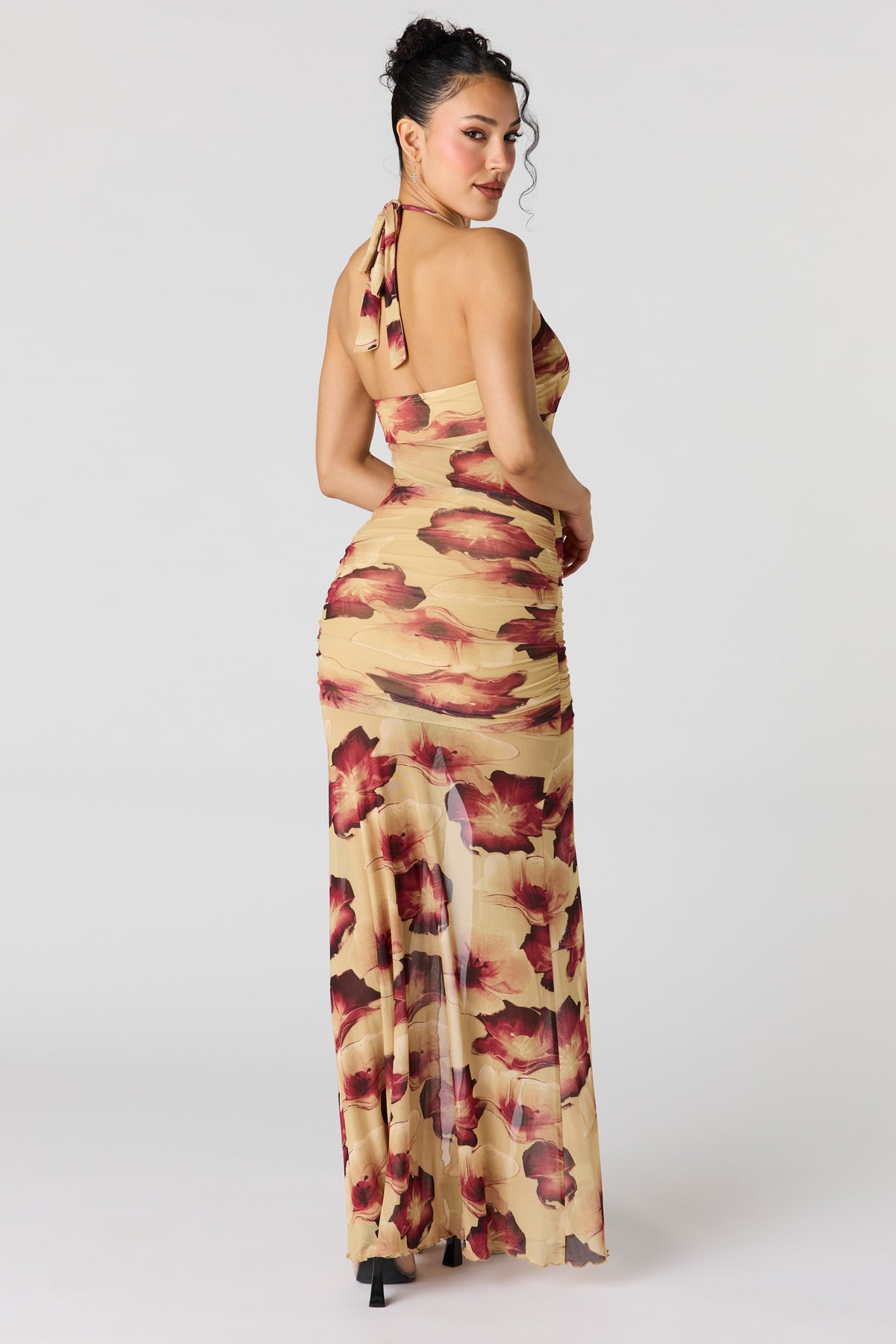 Alt View 3. Mesh Ruffle Ruched Maxi Halter Dress - Orange