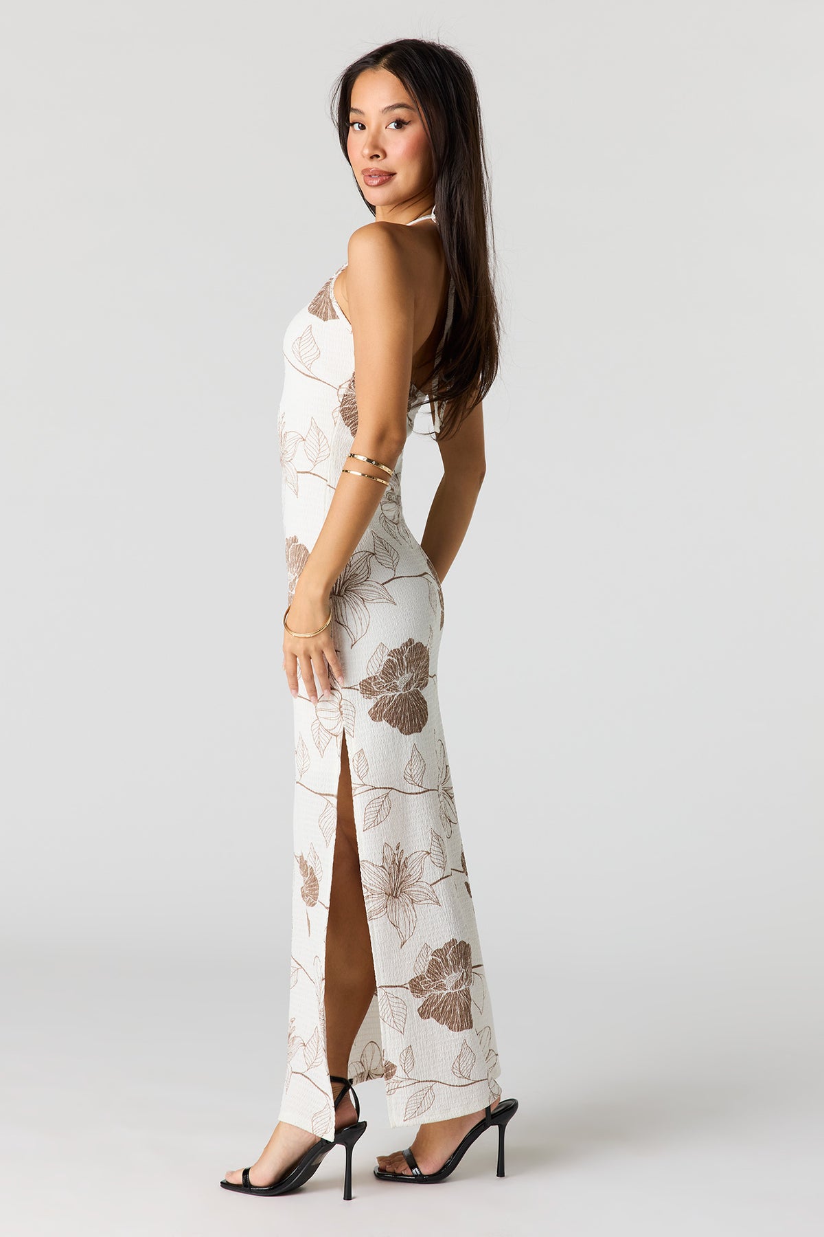 Alt View 2. Textured Halter Slit Midi Dress - White