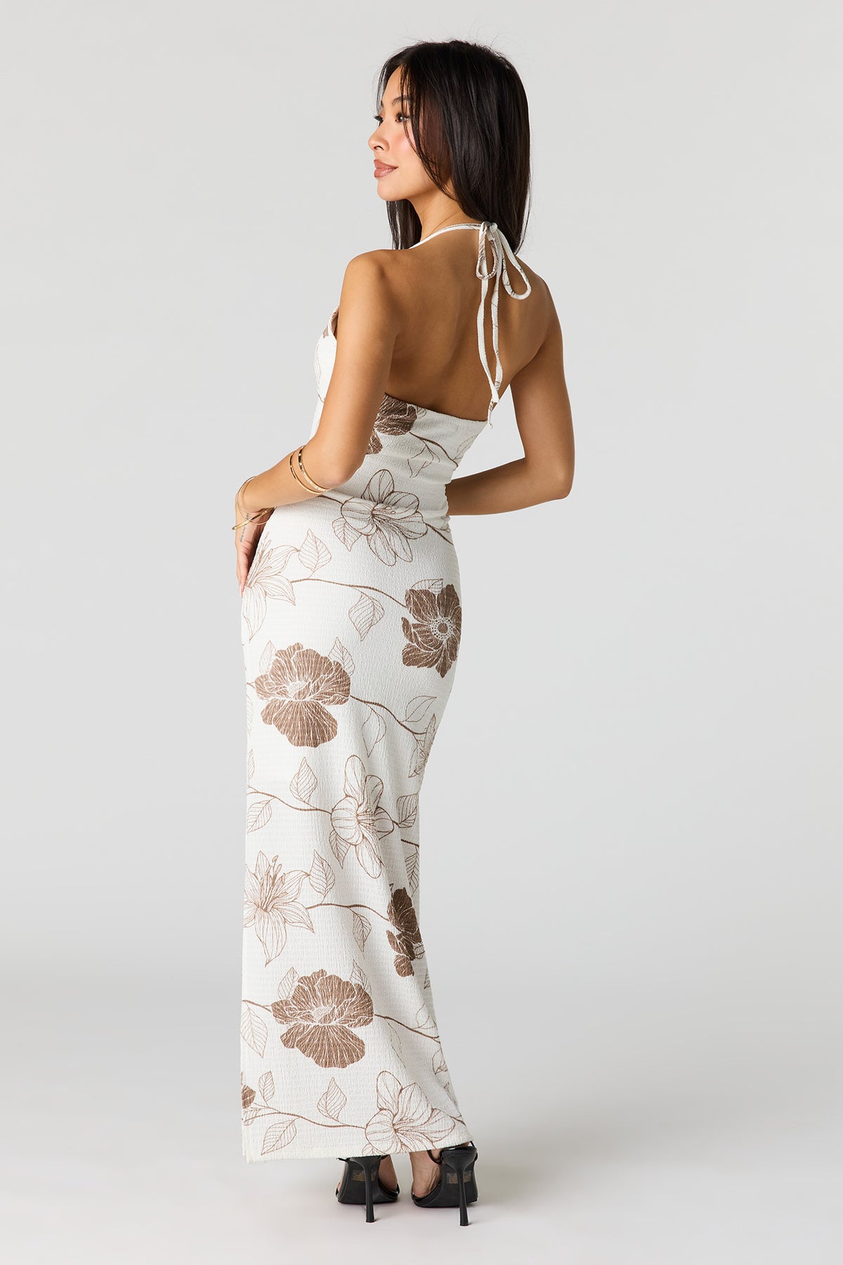 Alt View 3. Textured Halter Slit Midi Dress - White