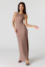 Textured Halter Slit Midi Dress