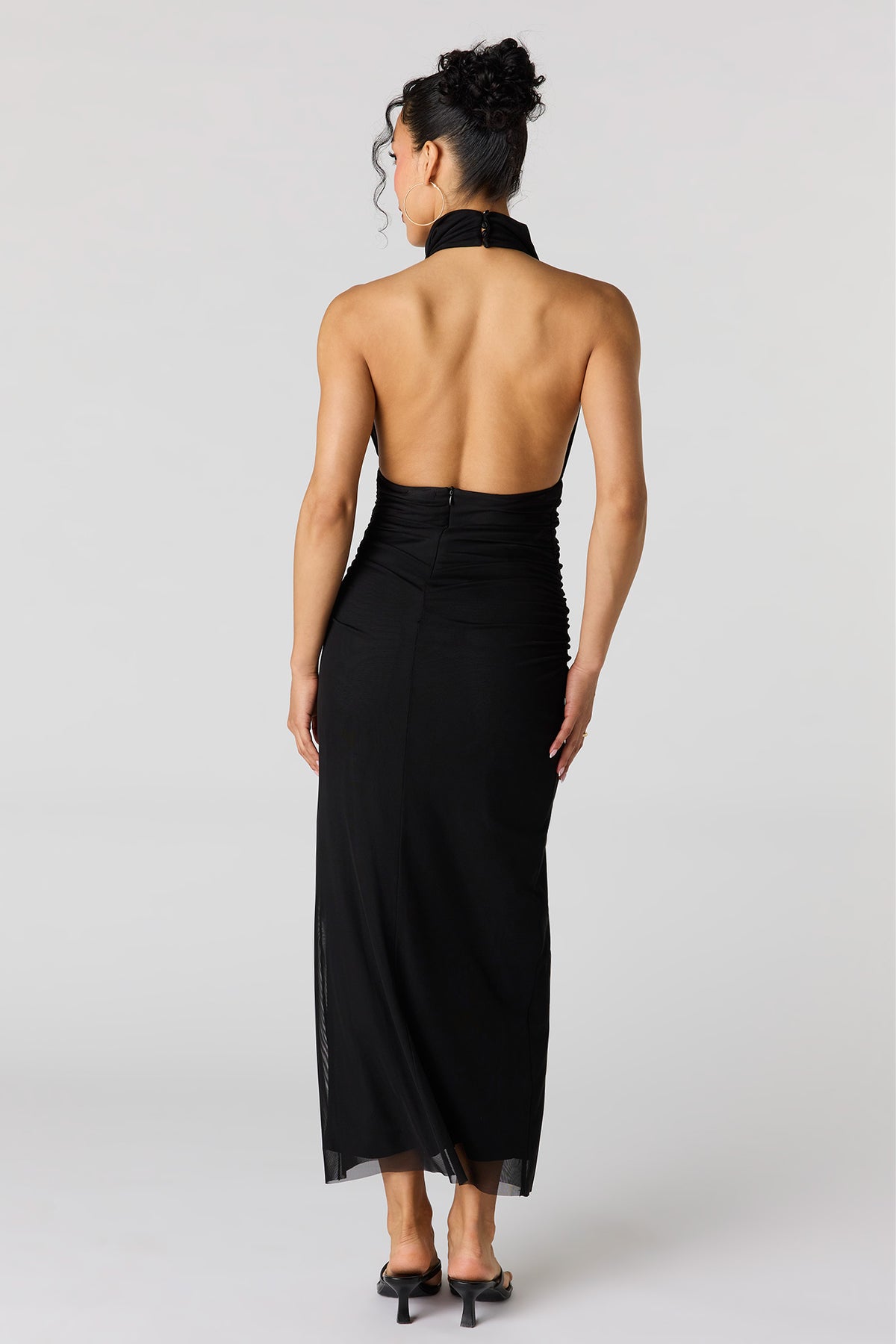 Alt View 3. Mesh Cowl Neck Maxi Halter Dress - Black