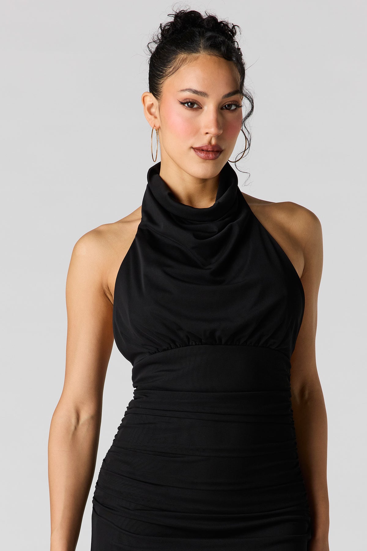 Alt View 4. Mesh Cowl Neck Maxi Halter Dress - Black