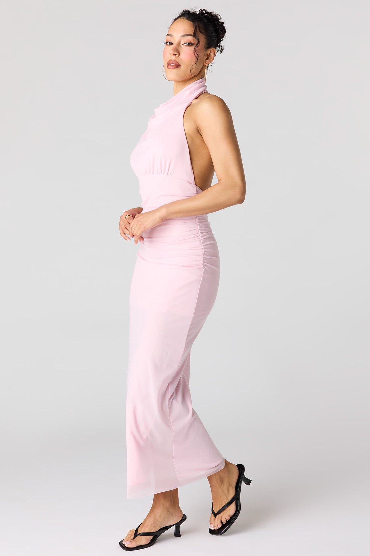 Alt View 2. Mesh Cowl Neck Maxi Halter Dress - Lilac