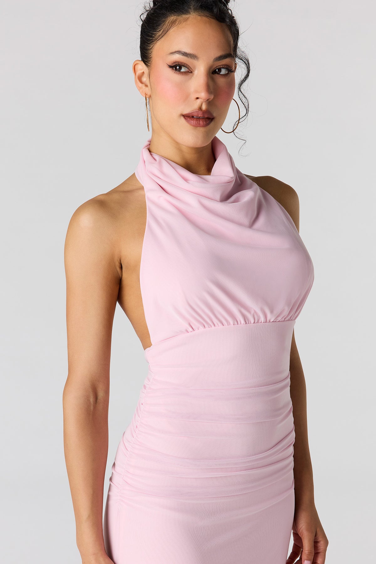 Alt View 4. Mesh Cowl Neck Maxi Halter Dress - Lilac